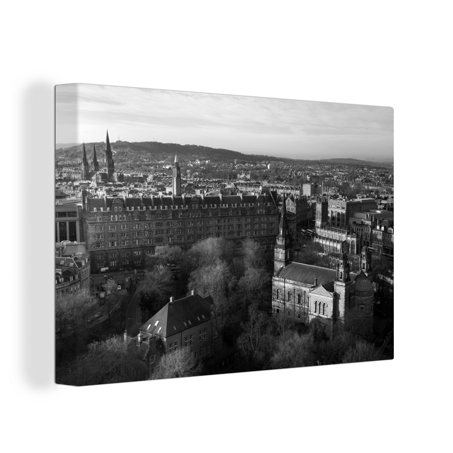 OneMillionCanvasses® Leinwandbild Luftaufnahme der europäischen Stadt Edinburgh - schwarz und weiß, (1 St), Wandbild Leinwandbilder, Aufhängefertig, Wanddeko, 30x20 cm