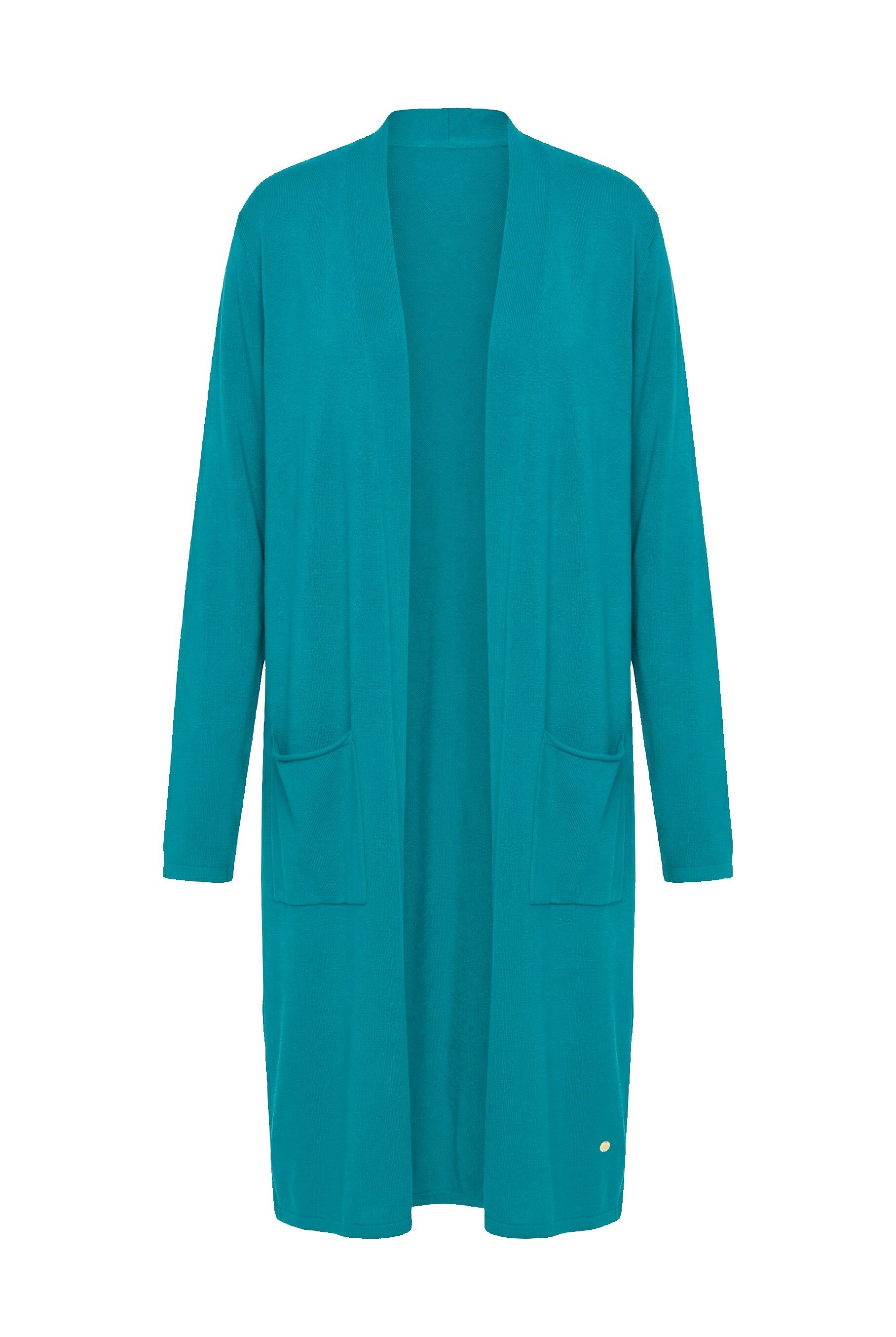 Ulla Popken Langjacke Long-Strickjacke Stehkragen offene Form Langarm