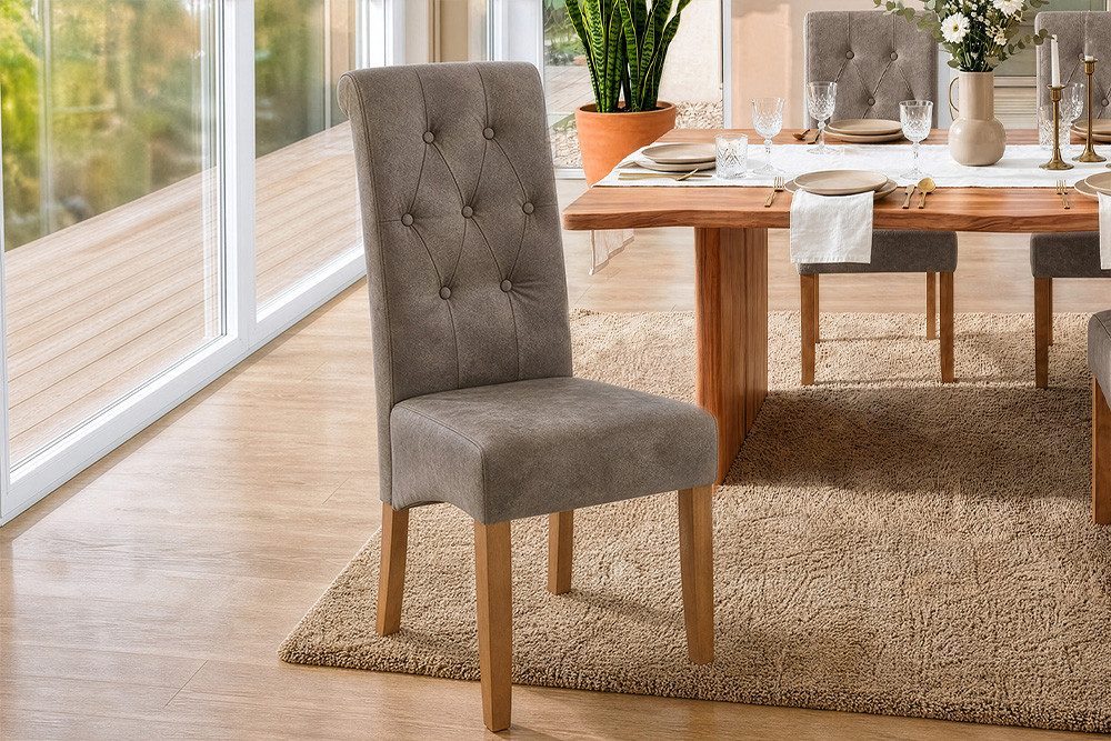 riess-ambiente Esszimmerstuhl CASA taupe/natur - Microfaser, Gummibaum, Massivholz, vintage, retro (Einzelartikel, 1 St), bequeme Polsterung & Knopfheftung - ideal für Deinen Chesterfield-Look