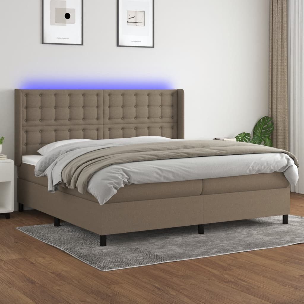 vidaXL Boxspringbett Boxspringbett mit Matratze LED Taupe 200x200 cm Stoff günstig online kaufen