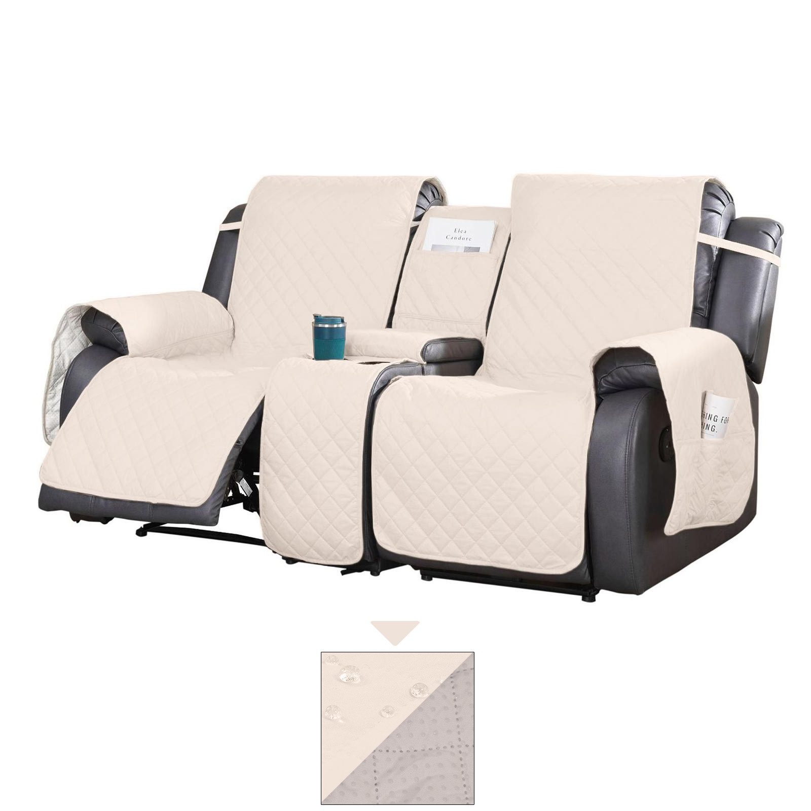 BTTO Sofahusse Sofahusse 2 Sitzer,Sofaüberzug mit Seitentasche,4-teilig, Mit elastischem Band,Mittelkonsole,für 2-Sitz Liegestuhlbezug