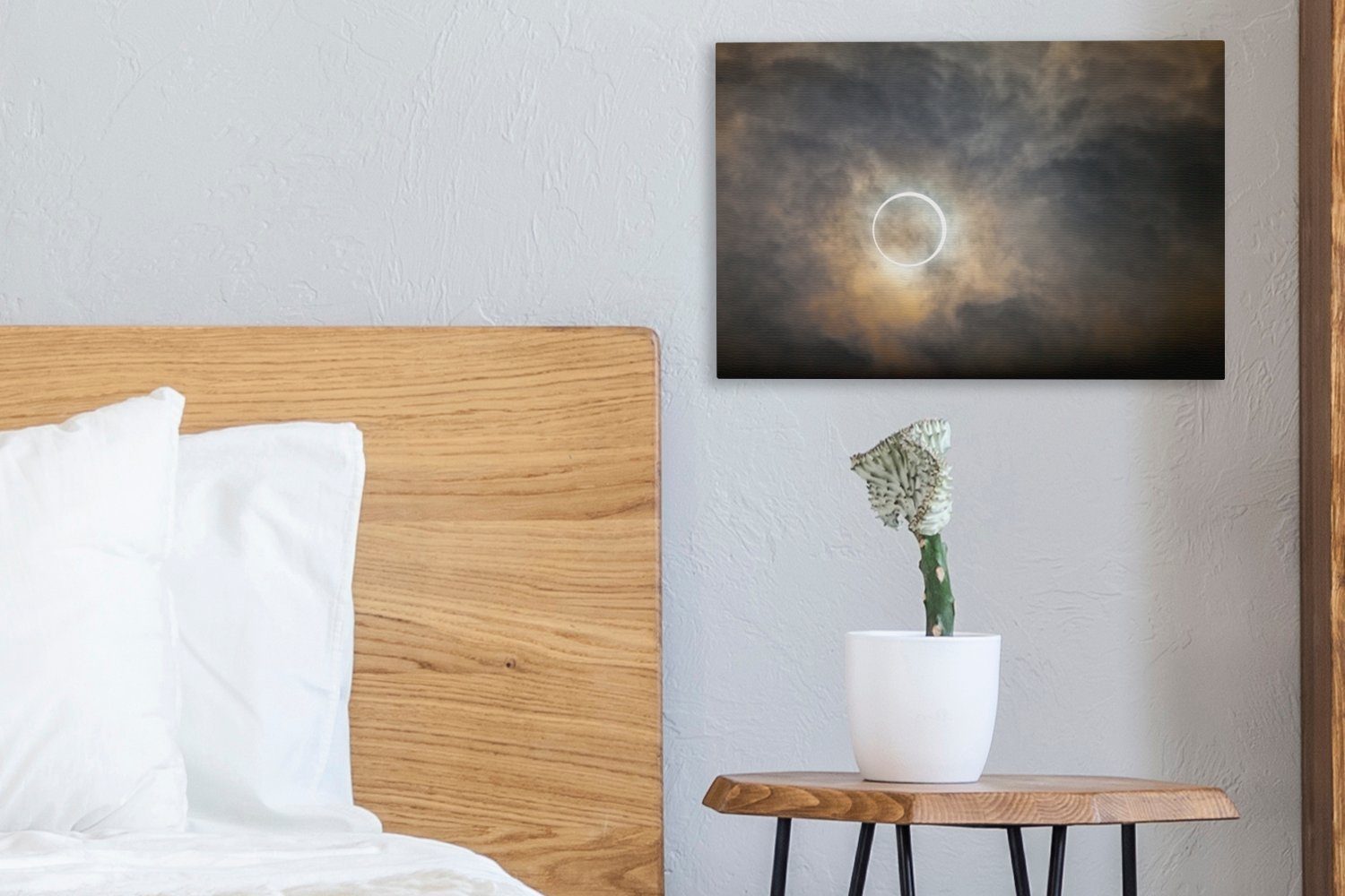 OneMillionCanvasses® Leinwandbild Ringförmige Japan, Wandbild Sonnenfinsternis Leinwandbilder, (1 in Wanddeko, 30x20 cm Aufhängefertig, St)