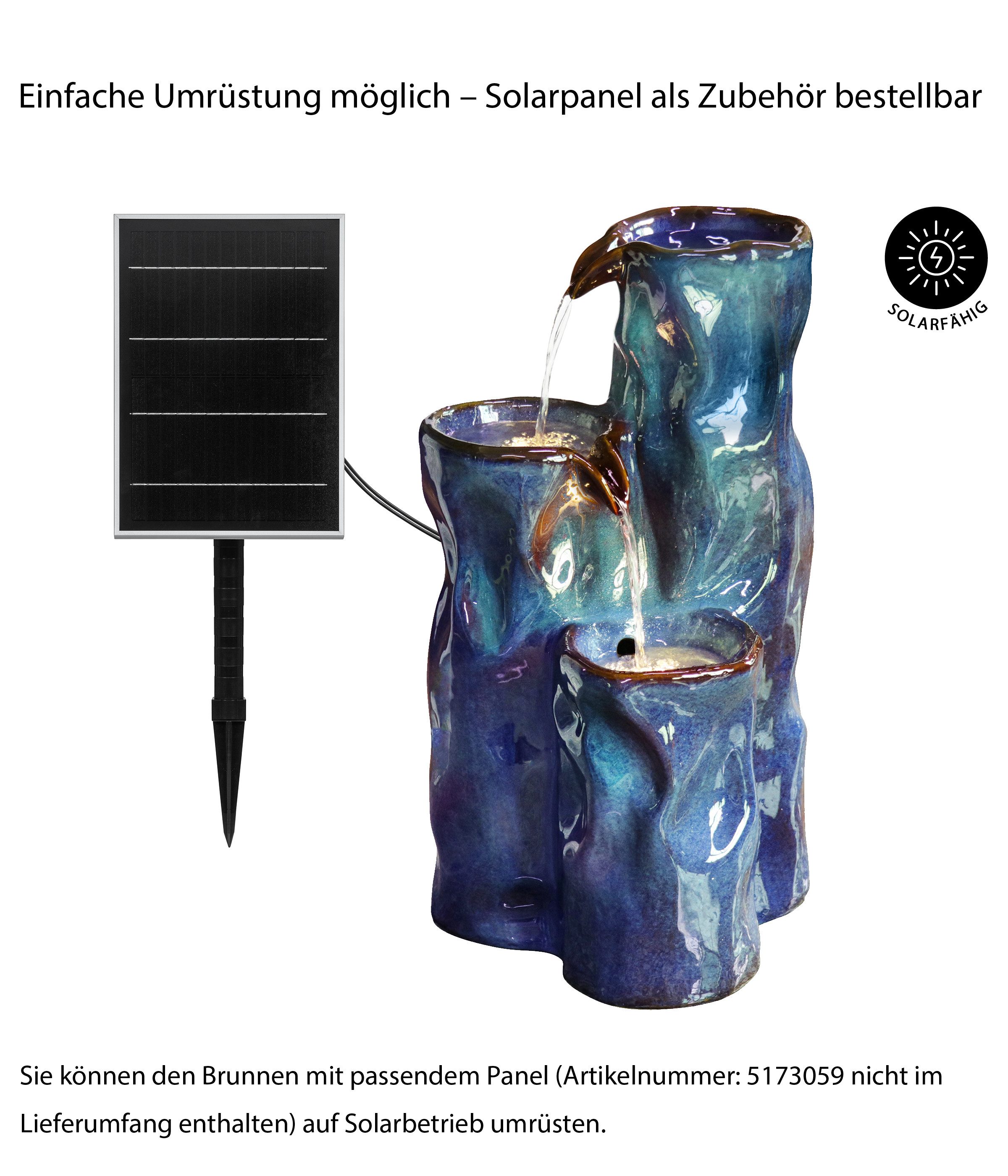 Dehner Gartenbrunnen Corso, mit LED Beleuchtung, 38 x 34 x 64.5 cm, Keramik, 38 cm Breite, frostbeständig, solarfähiges Wasserspiel, inkl. Pumpe / Trafo