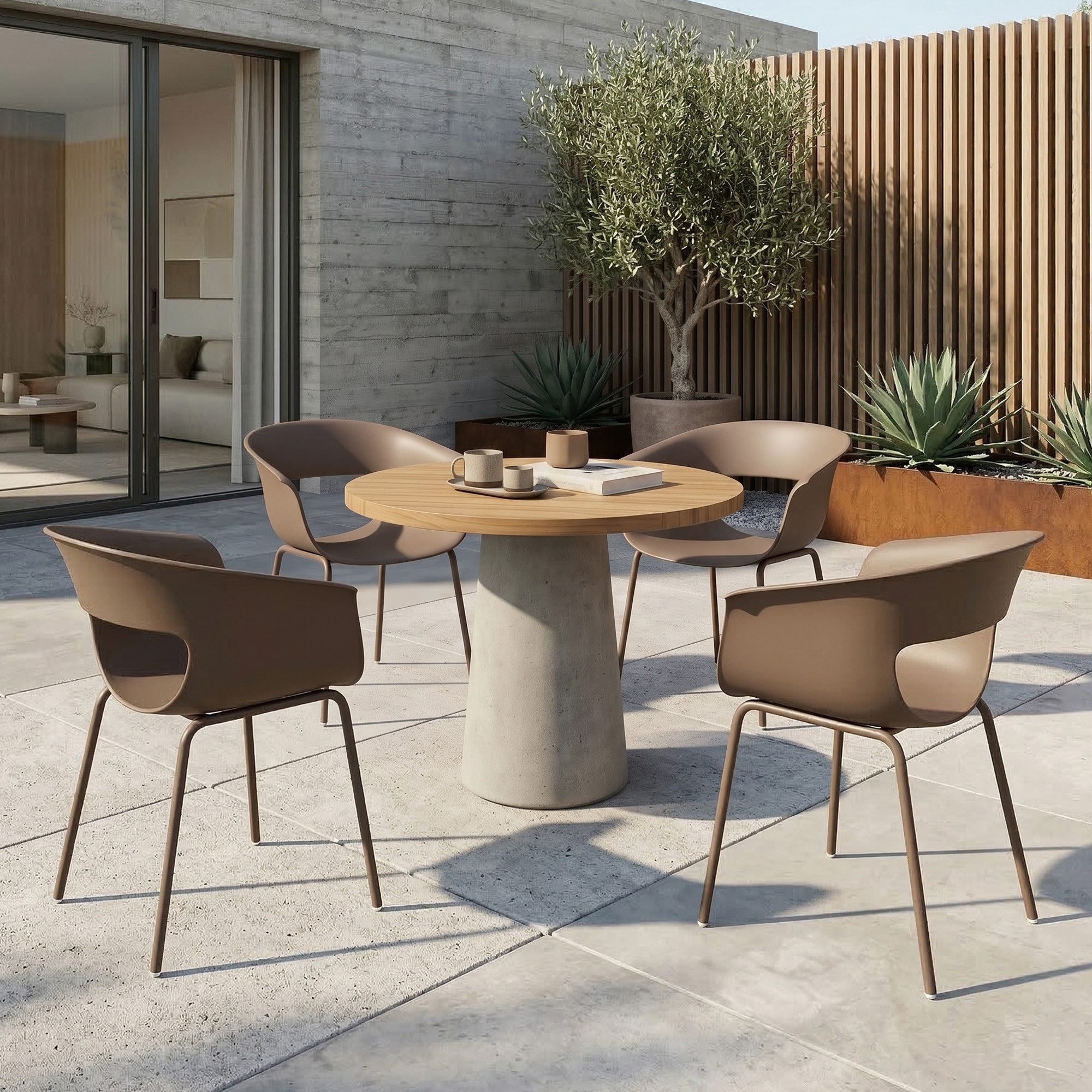 Outsunny Gartenstuhl Balkonstühle mit Ausschnittdesign Armlehne Outdoor Stühle (Gartenstühle, 4 St), für Garten Balkon Terrasse Kaffee