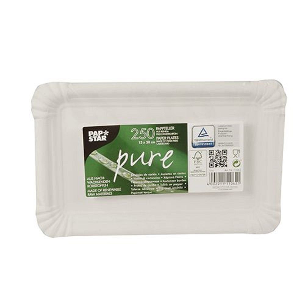 PAPSTAR Einwegteller 250 Pappteller "pure" eckig 13x20cm Kuchenpappe weiß