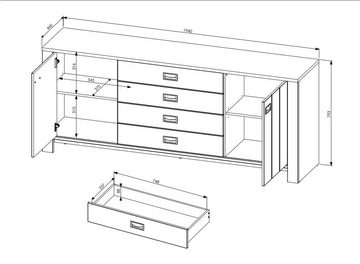 Innostyle Sideboard DIJON (1 St), 2 türig, 4 Fächer, 4 Schubladen, 2 Einlegeböden, Softclose