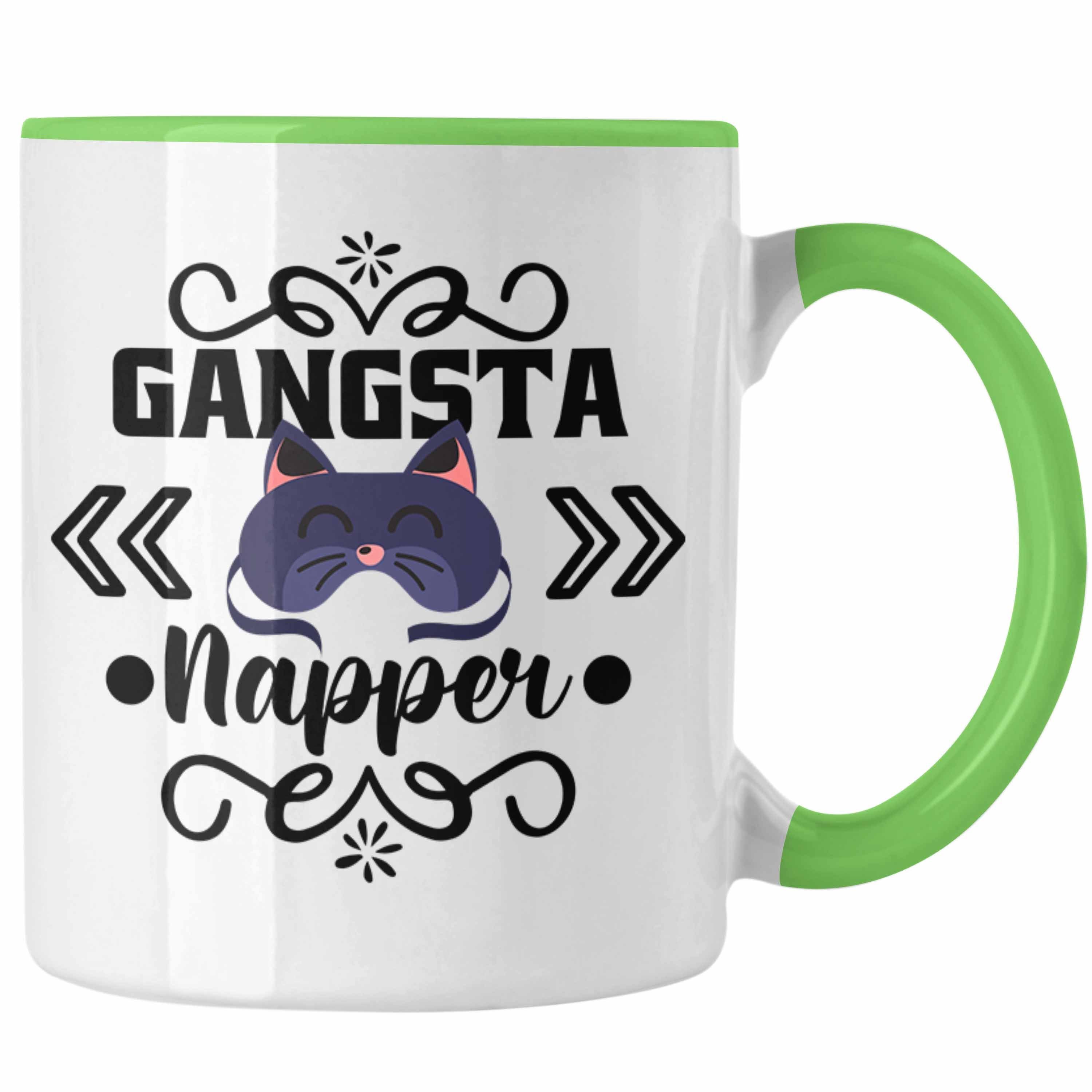 Trendation Tasse Trendation - Gangsta Napper Tasse Geschenk Lustige Geschenkidee Frauen Mädchen Nap Katze Grün