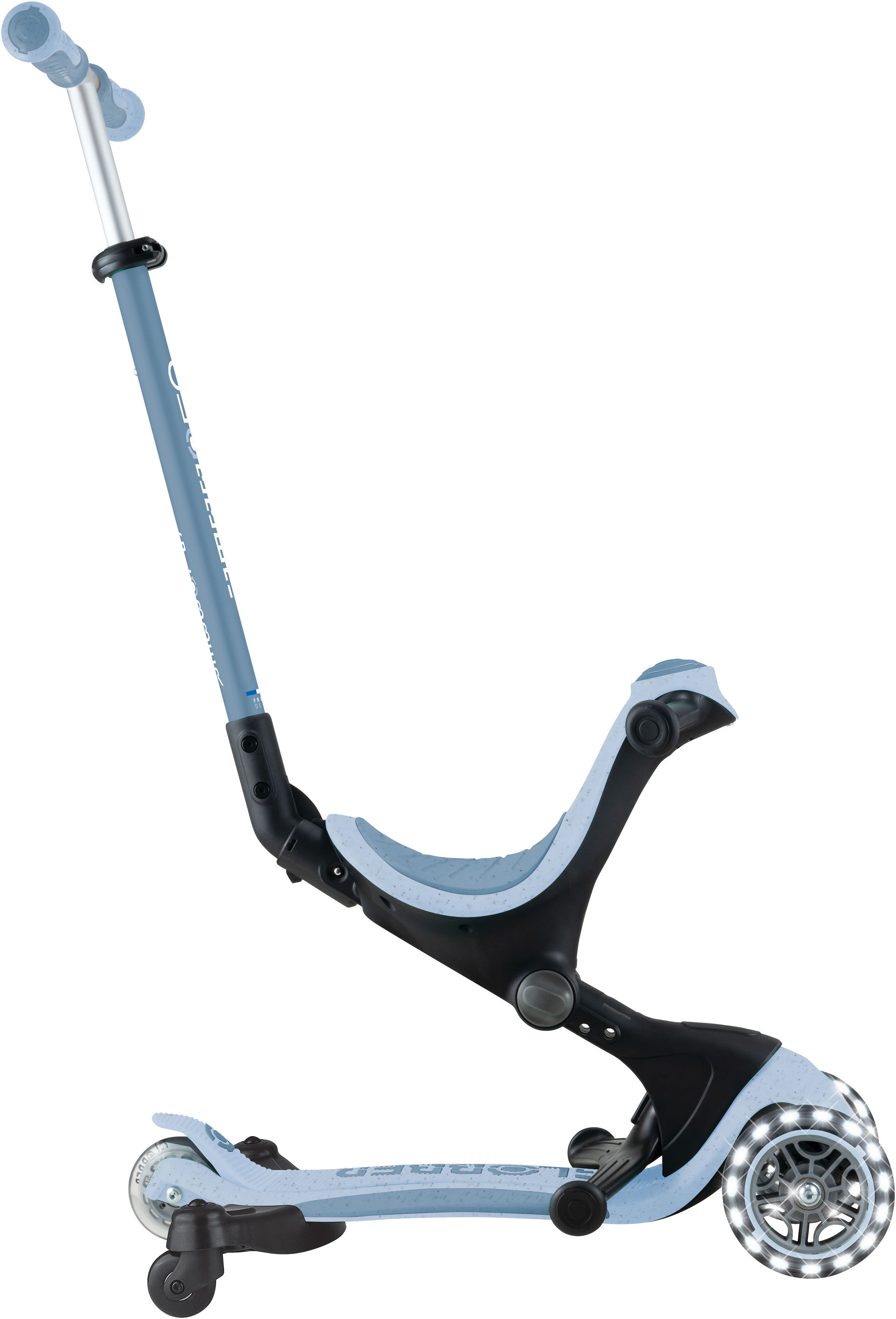Globber Tretroller GO-UP DELUXE LIGHTS ECO 360, mit Leuchtrollen, Aufsitzrad mit Schubstange, Laufrad und Scooter