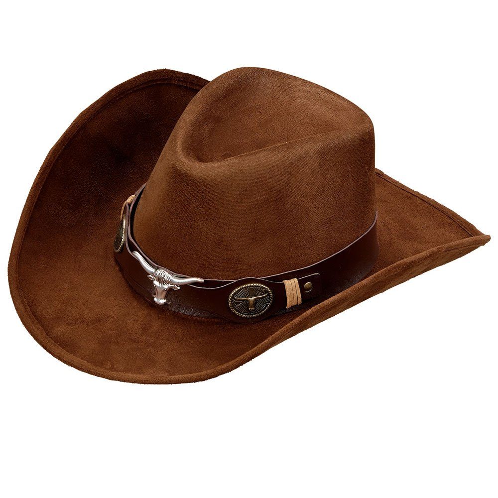 Widmann S.r.l. Kostüm Cowboy Hut "Dallas" im Wildleder-Look - Braun 68565, Zubehör Cowboy Cowgirl Kostüm