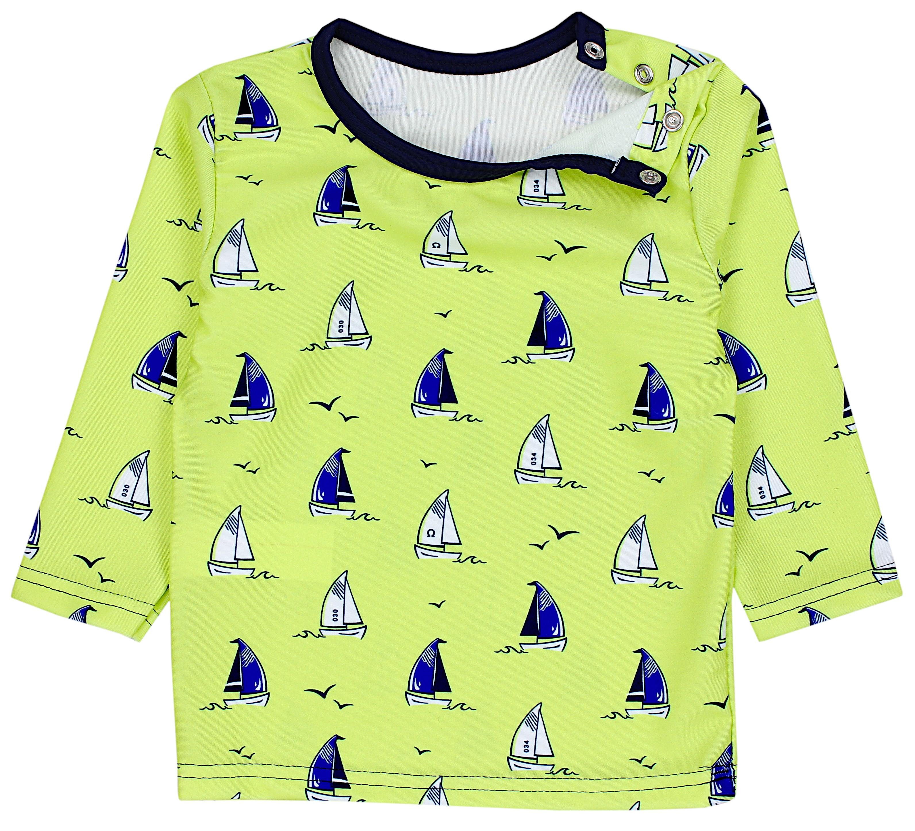 Hellgrün Zweiteiliger Langarm Segelboot Dunkelblau UV-Schutz Badehose / Baby Badeanzug Aquarti Jungen / T-Shirt Badeanzug Kinder