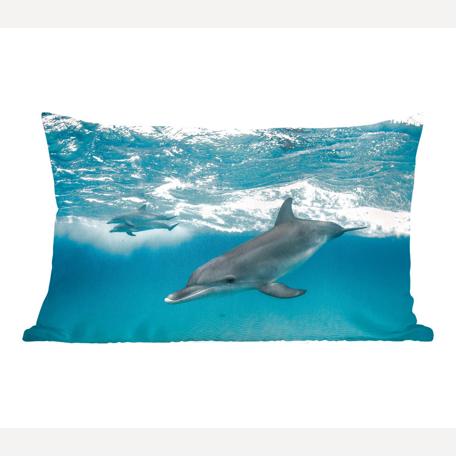 MuchoWow Dekokissen Delfin - Wasser - Meer, Wohzimmer Dekoration, Zierkissen, Dekokissen mit Füllung, Schlafzimmer
