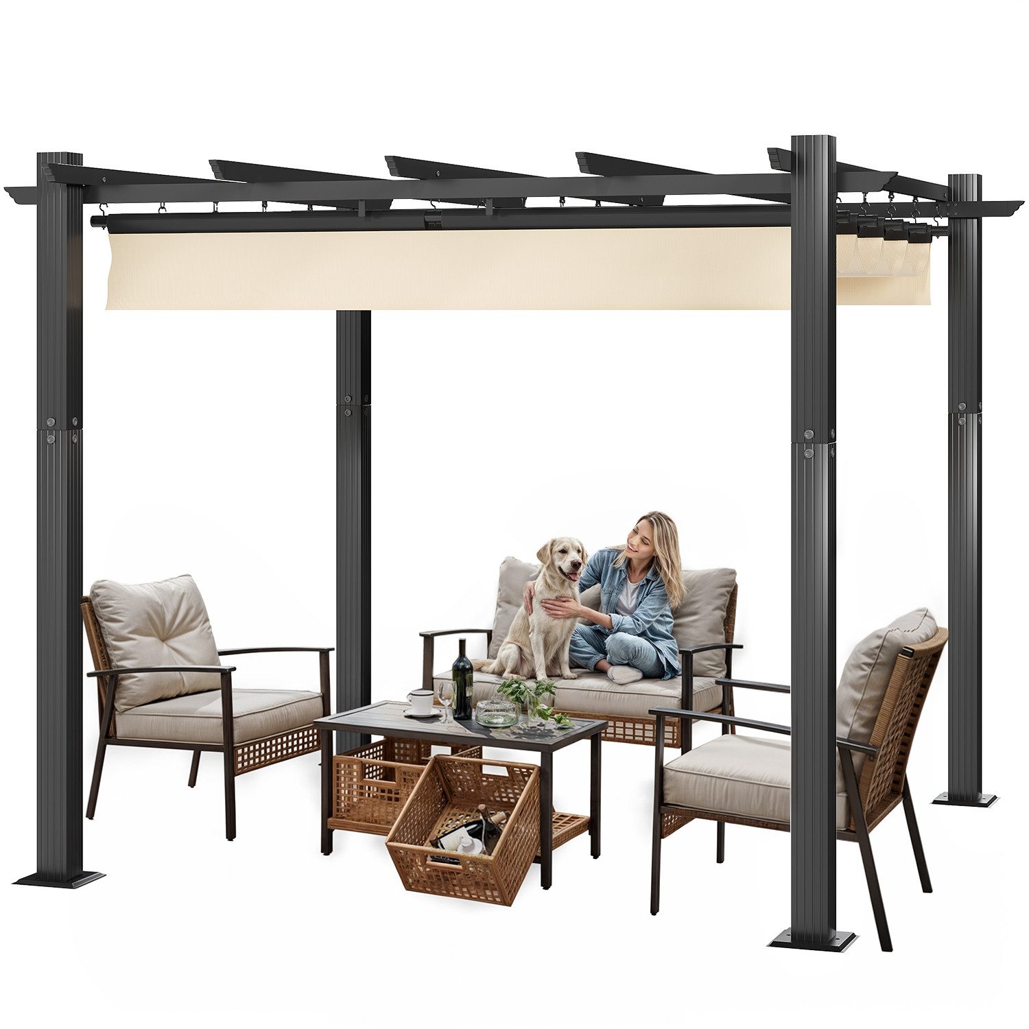 GUNJI Pergola 3x3/3x4m Winterfest, Magnetisch befestigte Aluminium-Pergola, günstig online kaufen