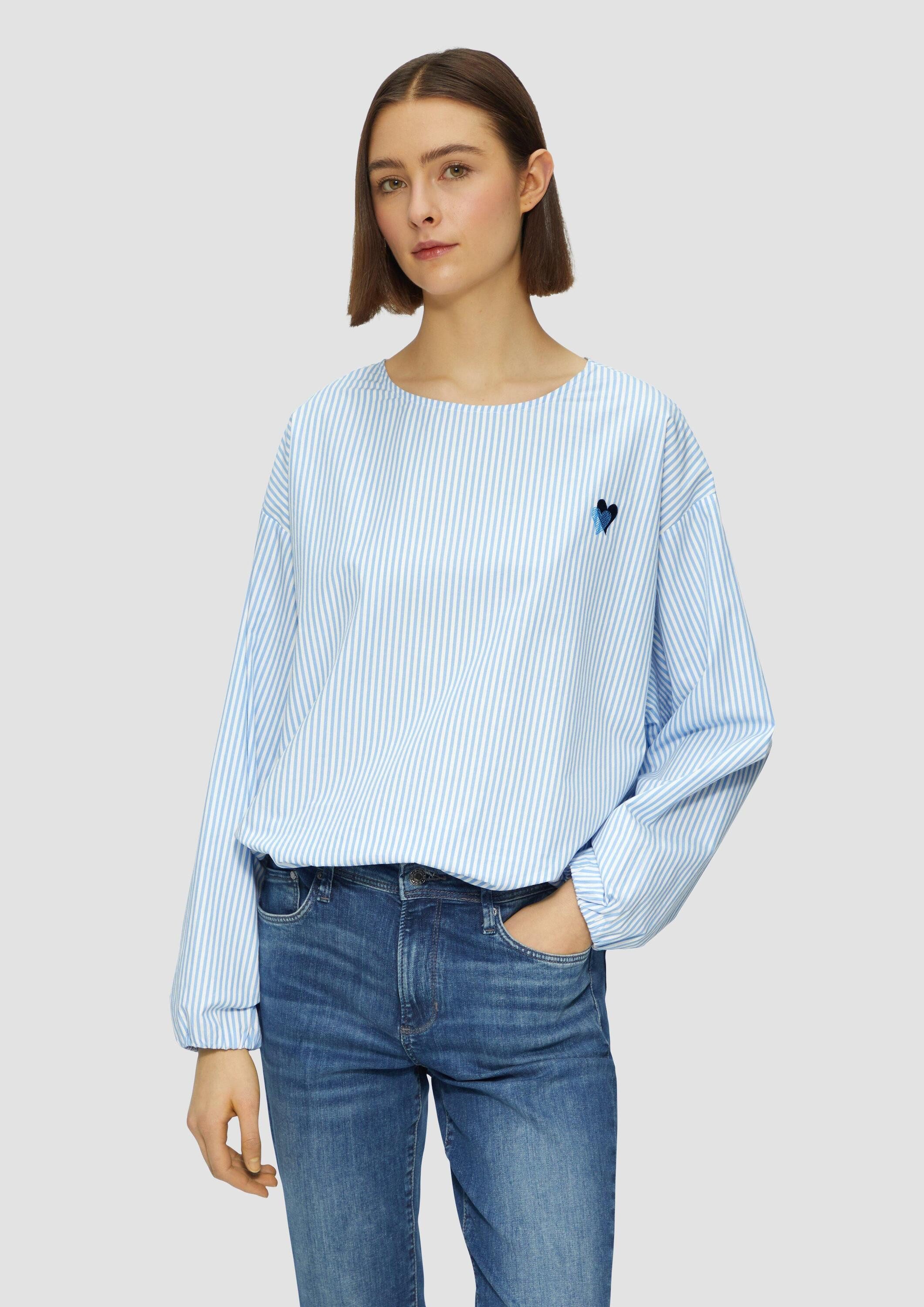 s.Oliver Langarmbluse Bluse Oversized Baumwollbluse mit Herz-Stickerei günstig online kaufen