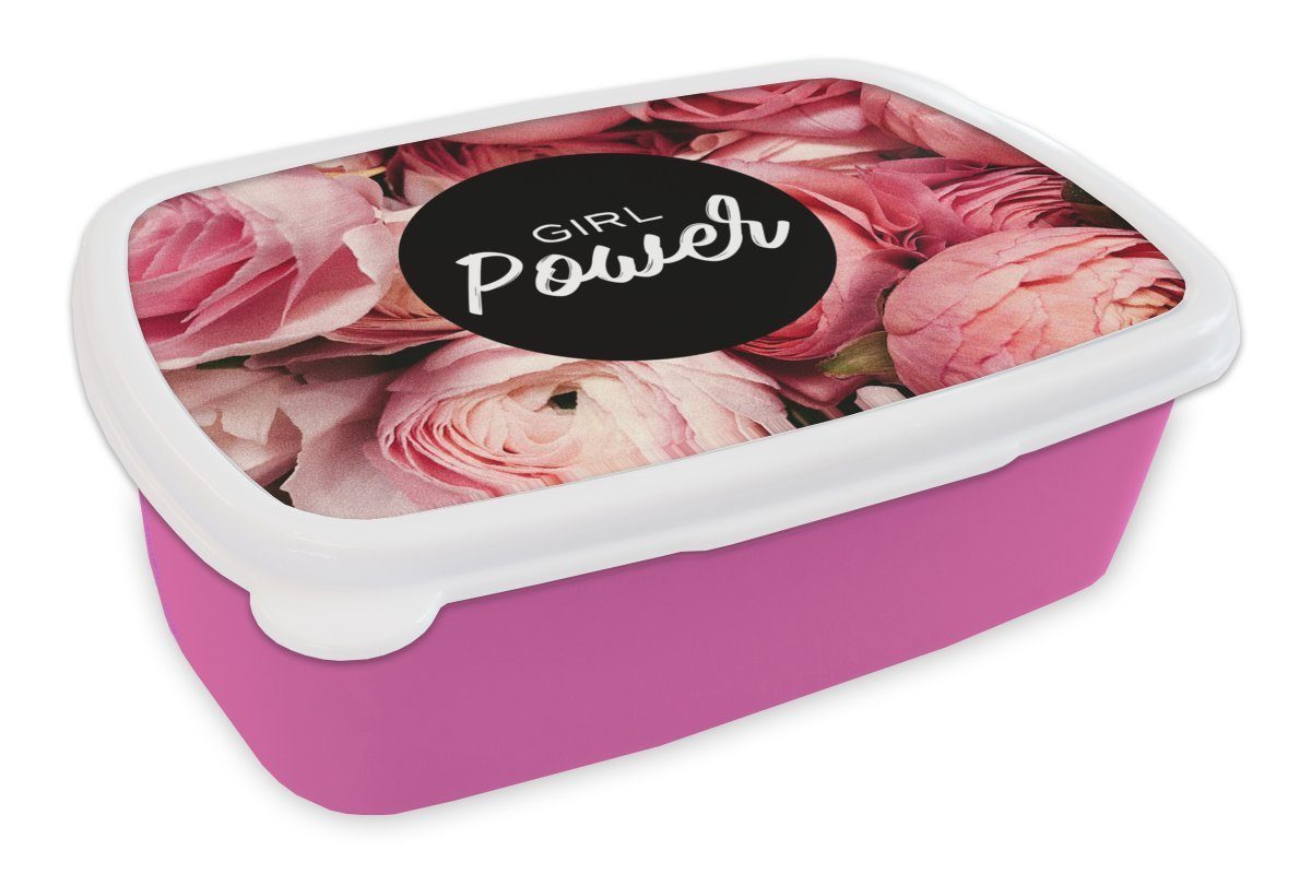 MuchoWow Lunchbox Zitate - 'Girl power' - Sprichwörter, Kunststoff, (2-tlg), Brotbox für Erwachsene, Brotdose Kinder, Snackbox, Mädchen, Kunststoff rosa