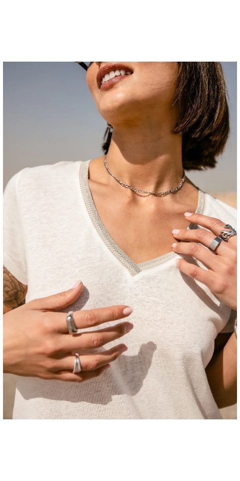 Freeman T. Porter Kurzarmshirt Taile Ribbon Shirt Kurzarm - T-Shirt Damen - Kurzarmshirt weiß V-Aussc