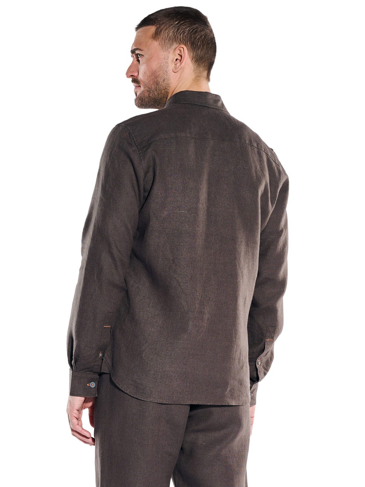 emilio adani Langarmhemd Herren Overshirt aus Leinen, Dunkelbraun