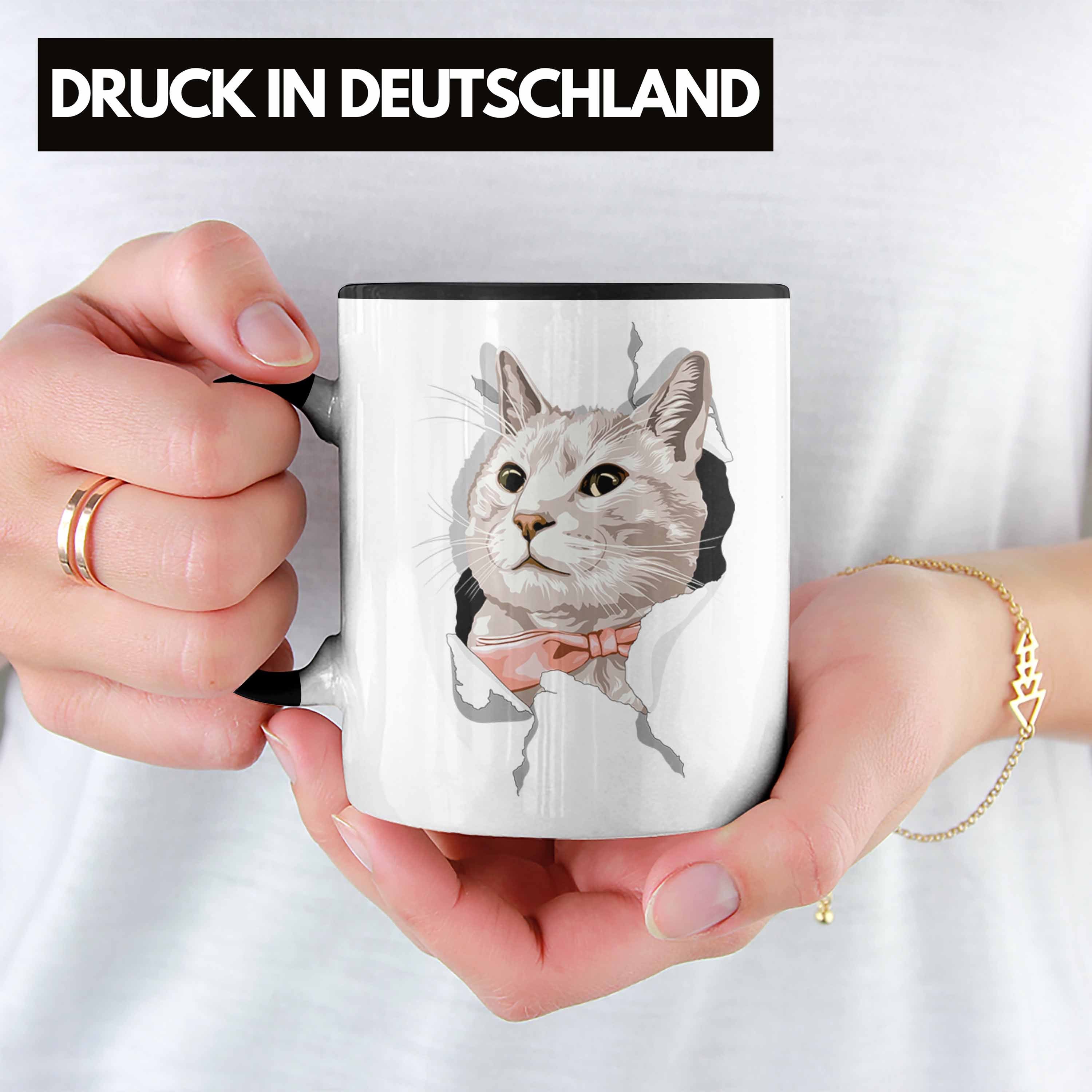 Trendation Tasse Trendation - Lustige Katzen Katzenbesitzerin Tasse Katzengrafik Geschenk Geschenkidee 3D Schwarz