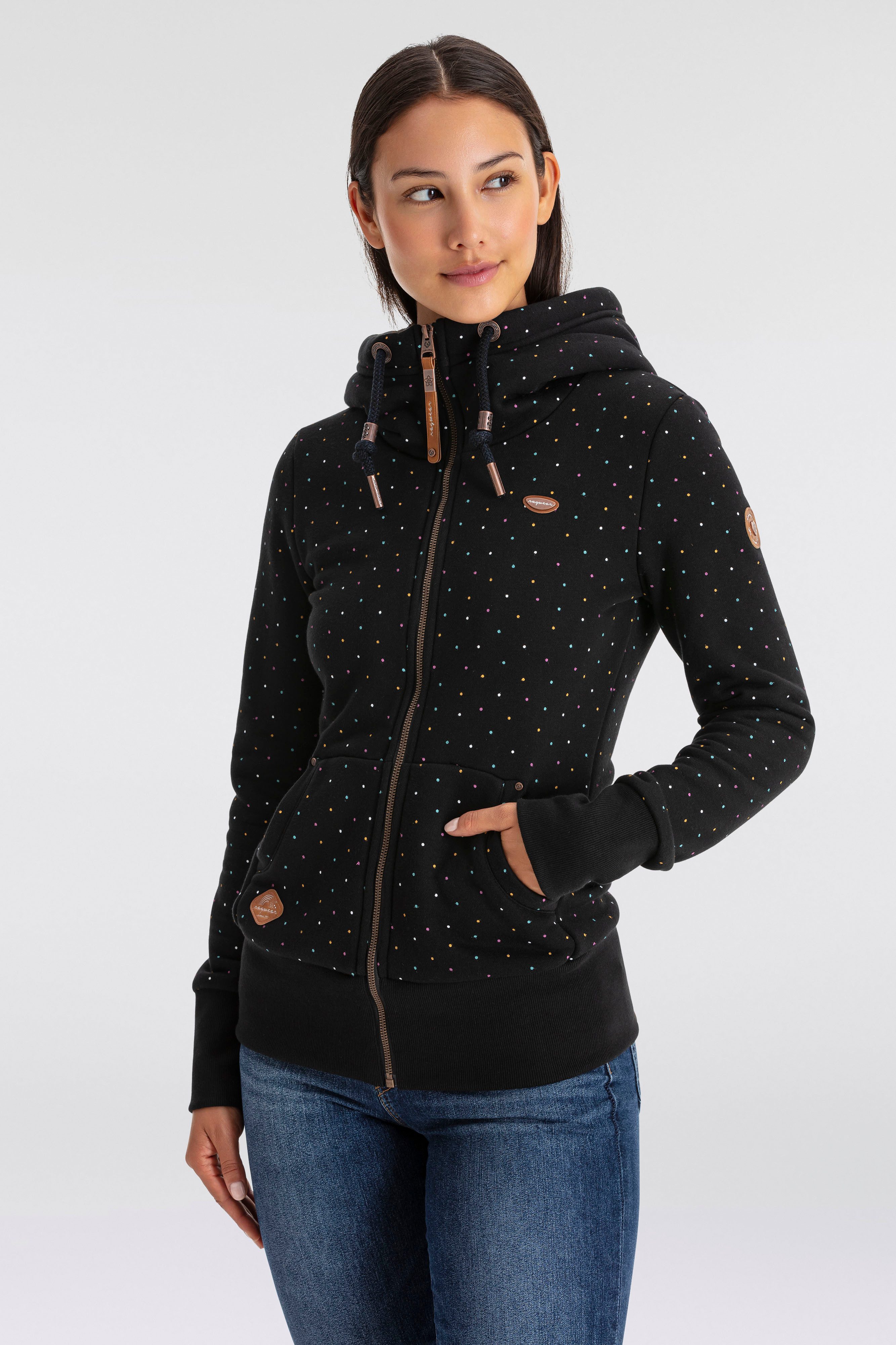 Ragwear Kapuzensweatjacke Baumwolle, Kapuze, Eingrifftaschen, gepunktetes Design