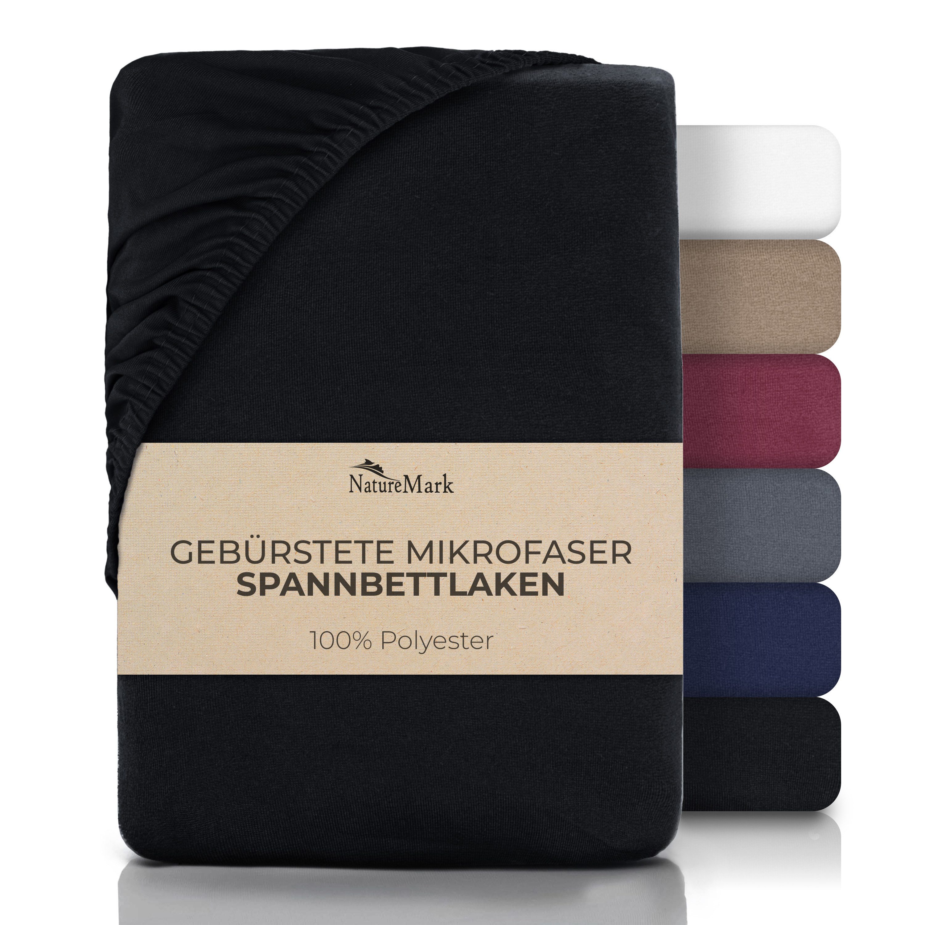 NatureMark Spannbettlaken Gebürstete Mikrofaser, Polyester, Gummizug: rundum, viele Größen und Farben Markenware (90x200 cm, Schwarz)