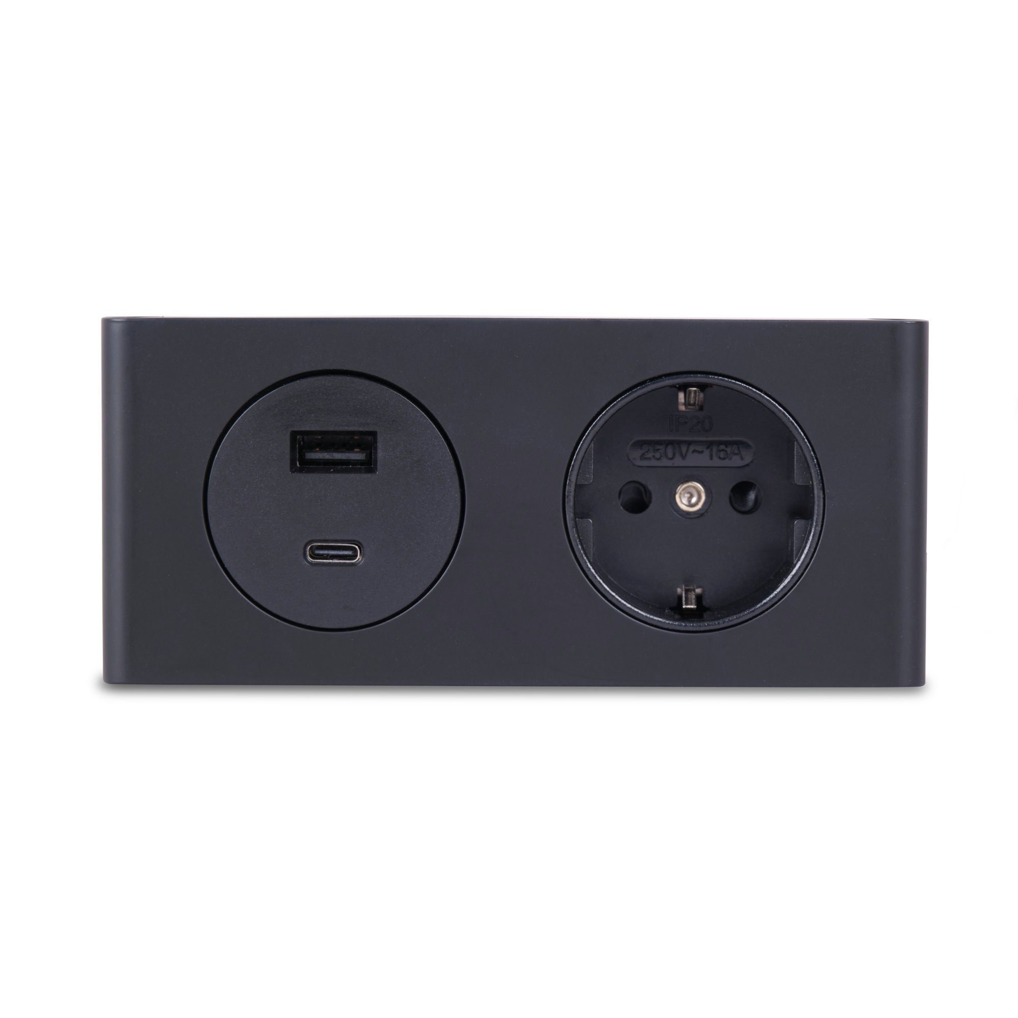 Steckdose 230V schwarz Anschluss, Steckdose und Powerbox, USB-A/-C kalb