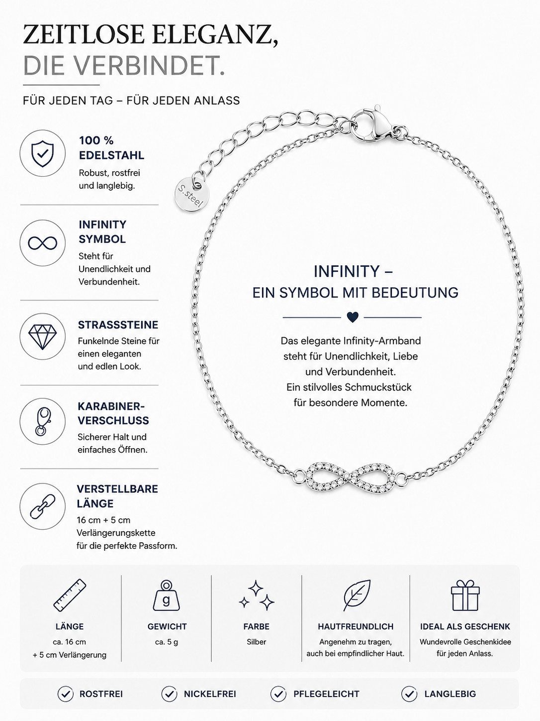 Brise Schmuck Schmuckset Schmuckset Damen Infinity Edelstahl Halskette & Armband Gold/Silber (Schmuckset, 1 Armband, 1 Halskette), Infinity Schmuckset, verstell – Bild 3 von 4