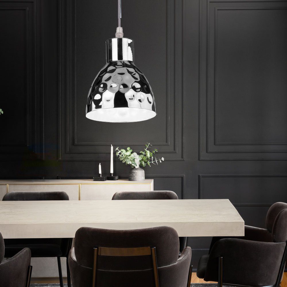 V-TAC LED-Hängeleuchte, Leuchtmittel inklusive, Warmweiß, Pendellampe Hängelampe Wohnzimmerleuchte Retro Hammerschlag chrom LED