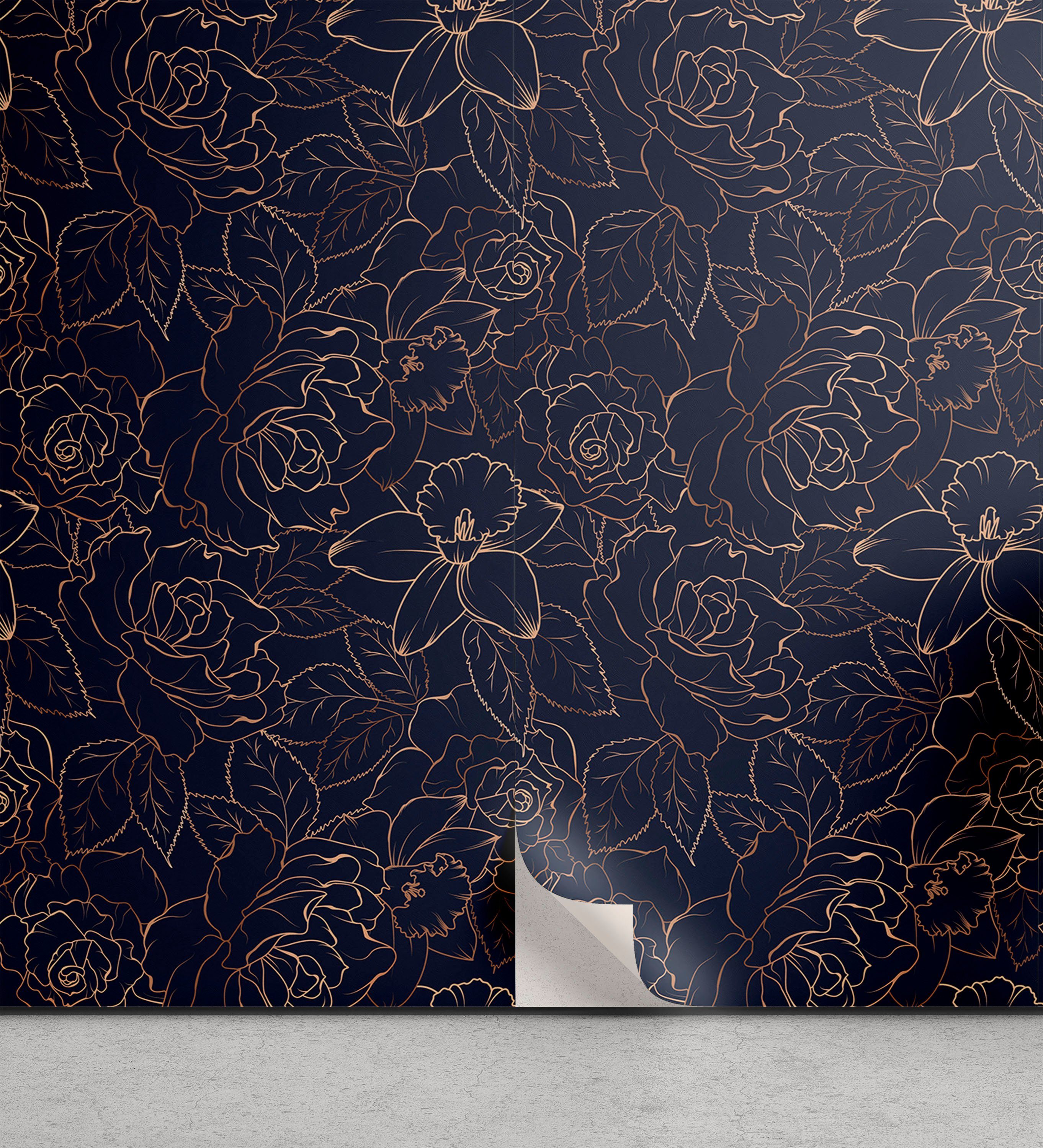 Abakuhaus Vinyltapete selbstklebendes Wohnzimmer Küchenakzent, Navy blau Abstract Floral Konzept