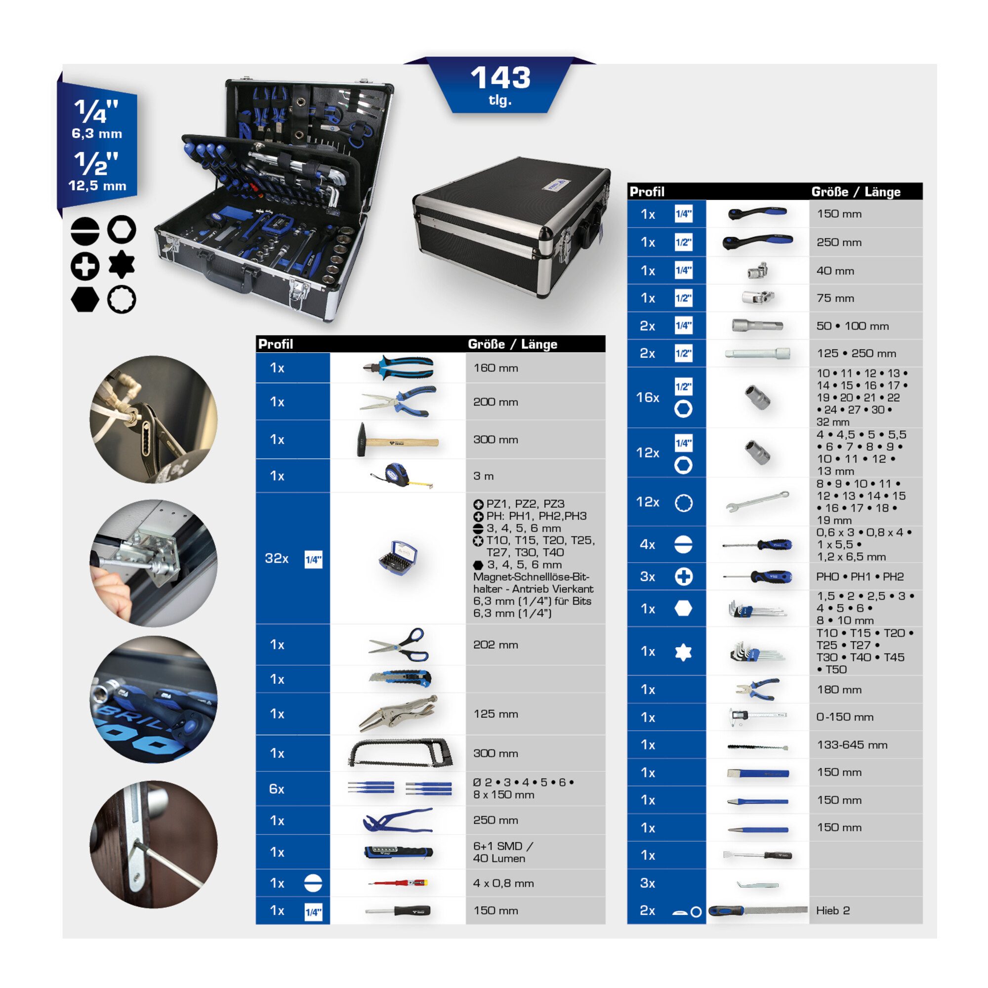 Brilliant Tools Werkzeugkoffer Brilliant Tools Universalkoffer-Satz, 143-tlg