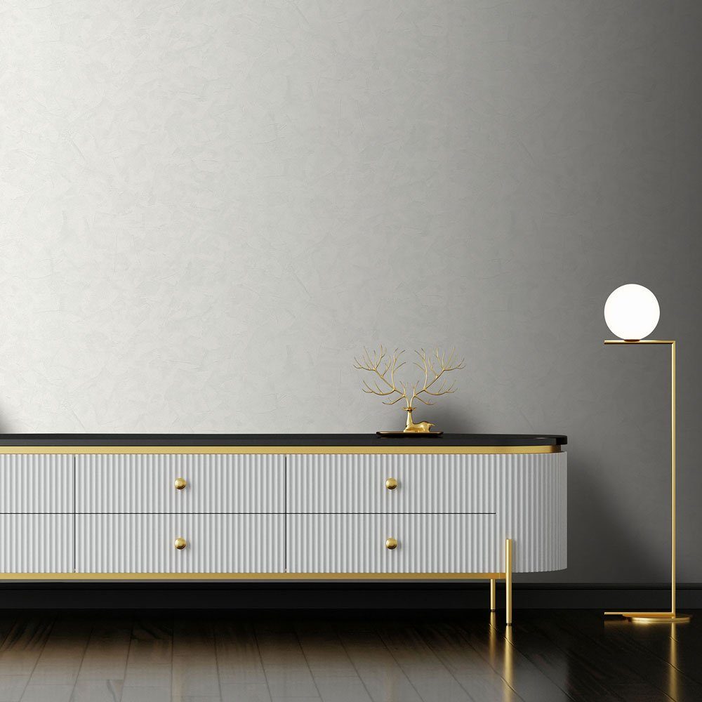 Erismann Vliestapete Uni Putz Optik Weiß Metallic Elle Decoration 10329-01