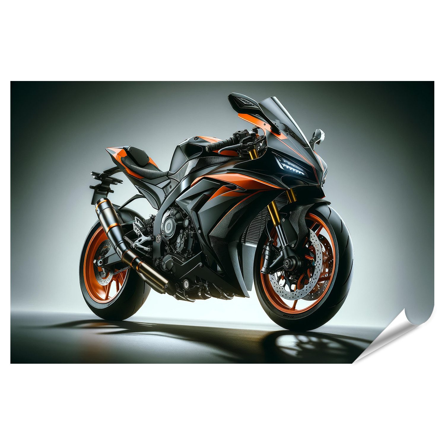 Poster Dynamisches Hochleistungs-Sport Motorrad in Orange-Schwarz