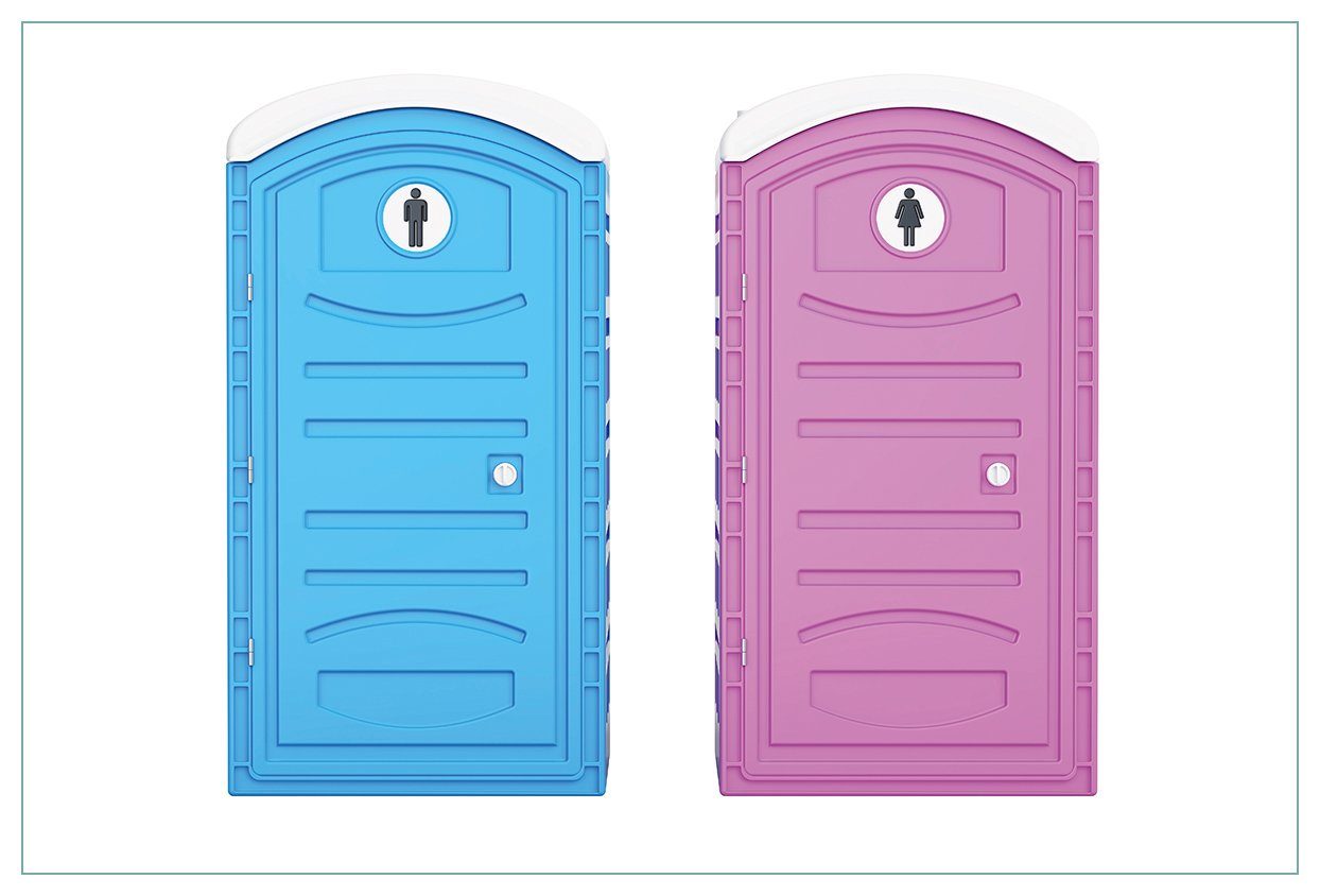 und Damen (1-tlg) pink und Küchenrückwand Klo-Häuschen Herren blau nebeneinander, Wallario