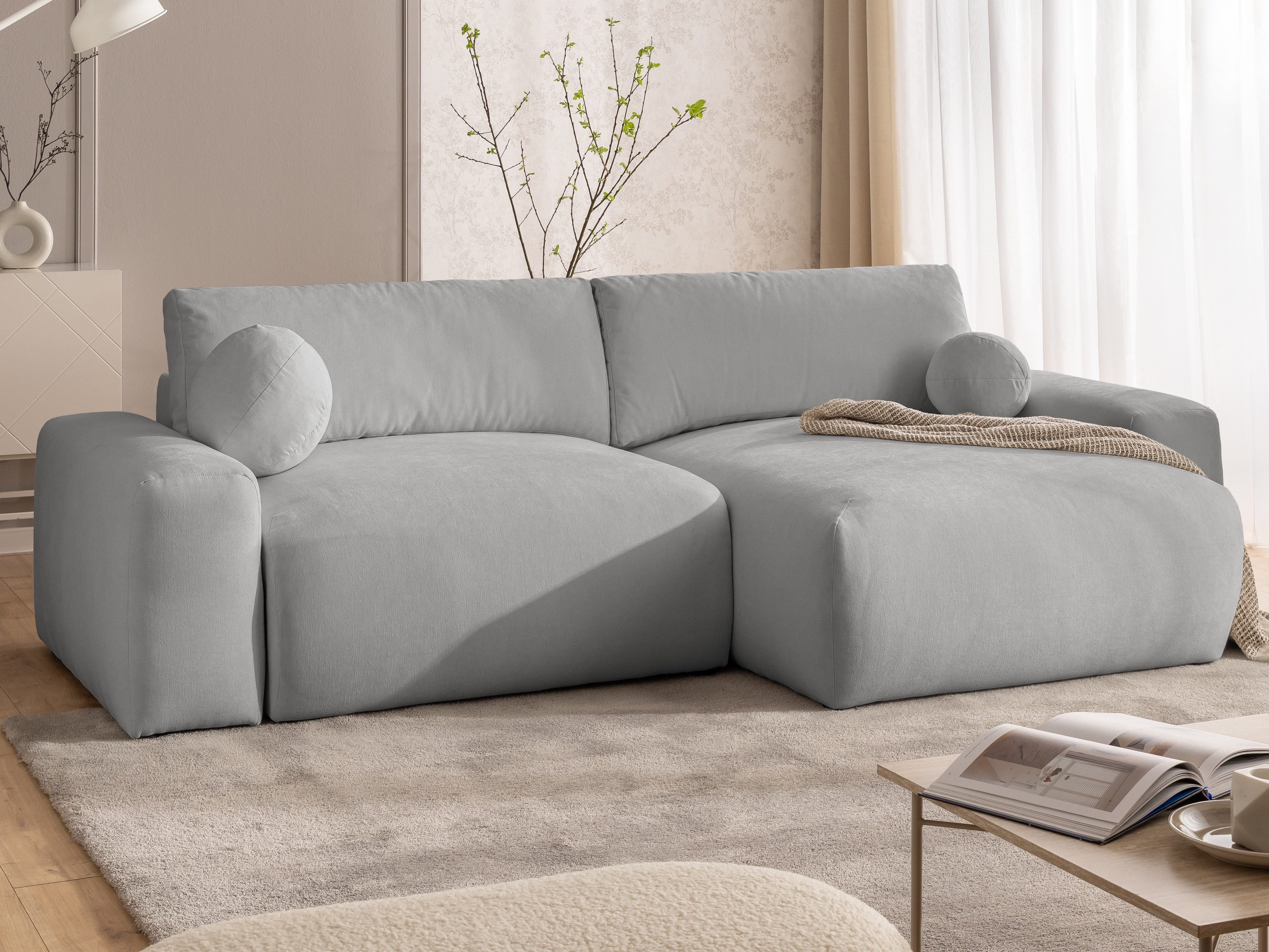 S-Style Möbel Ecksofa Puffy mit Schlaffunktion und Bettkasten - besonders weich und puffig, aus Webstoff, mit Wellenfederung