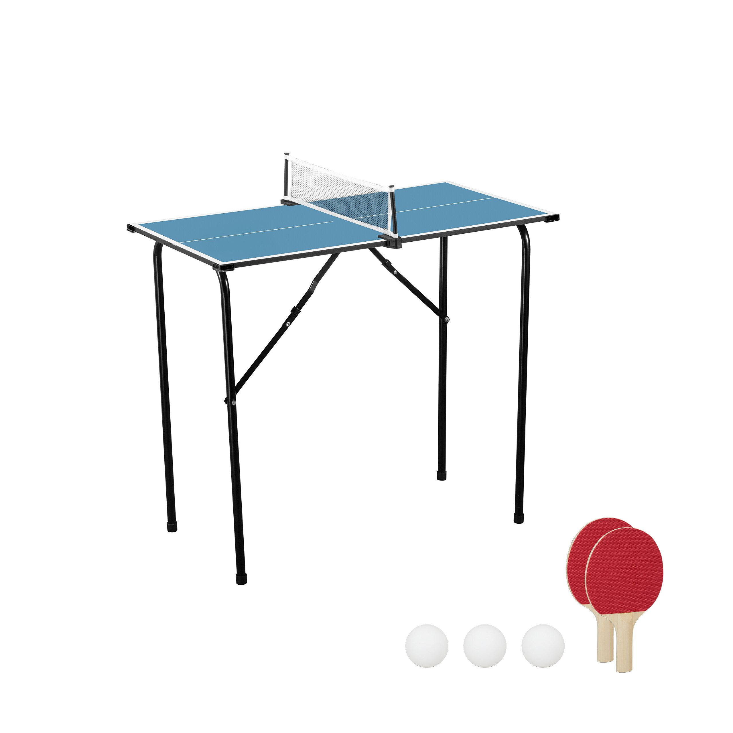 relaxdays Mini-Tischtennisplatte mit Zubehör (7-tlg), blau