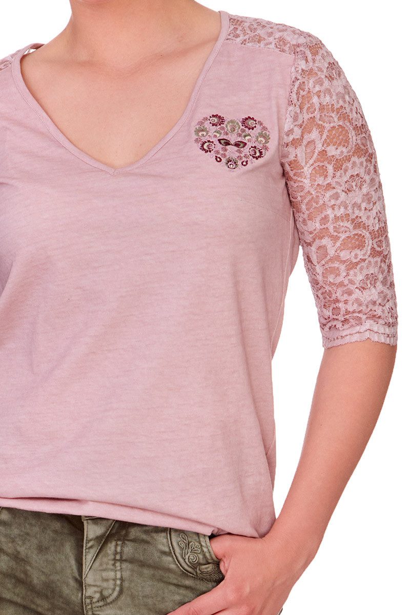 MarJo Trachtenshirt Blusenshirt - KLARA - powdered petrol, rosa