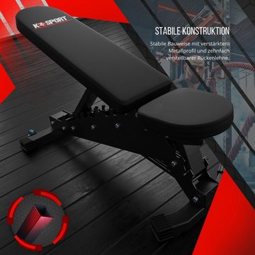 K-SPORT Kraftstation PROFI Squat Rack mit Hantelbank, (Premium Langhantelablage und vielfachverstellbare Multifunktionsbank je bis 350kg belastbar, extrem belastbares Trainingsset), Made in EU