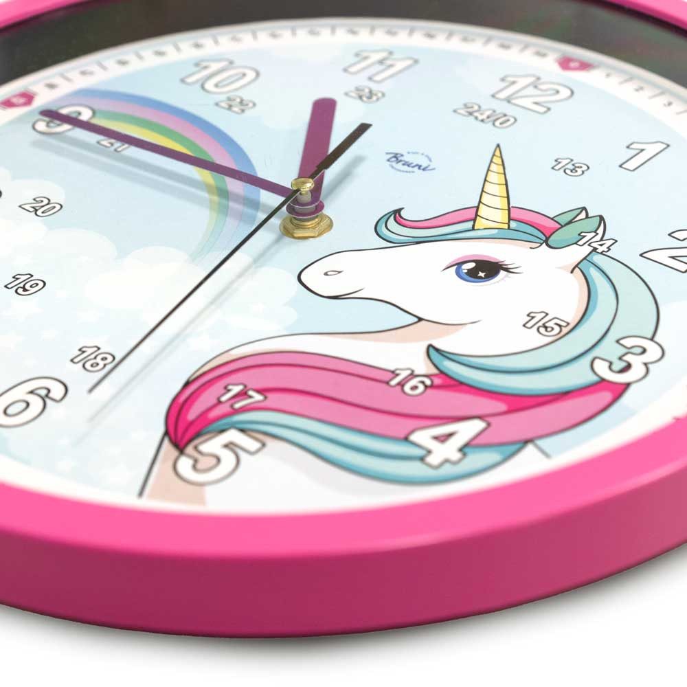 Bruni Wanduhr Einhorn Kinderwanduhr ohne Tickgeräusche (29 cm, bruchsichere Polyacryl-Scheibe, ohne Tickgeräusche) – Bild 2 von 5