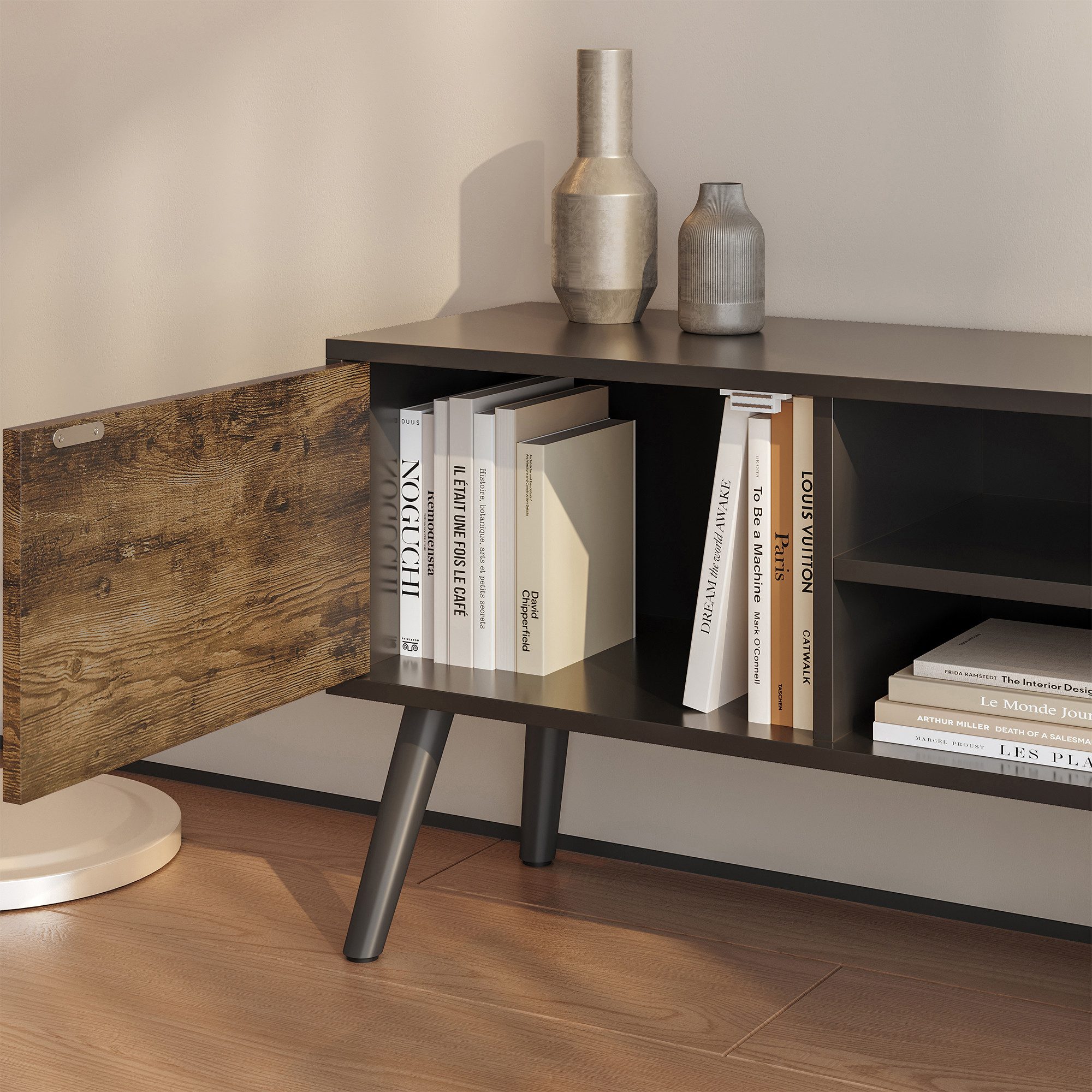 en.casa Lowboard, »Eskilstuna« Fernsehtisch 120x29,5x46,5cm Schwarz / Dunkler Holzton