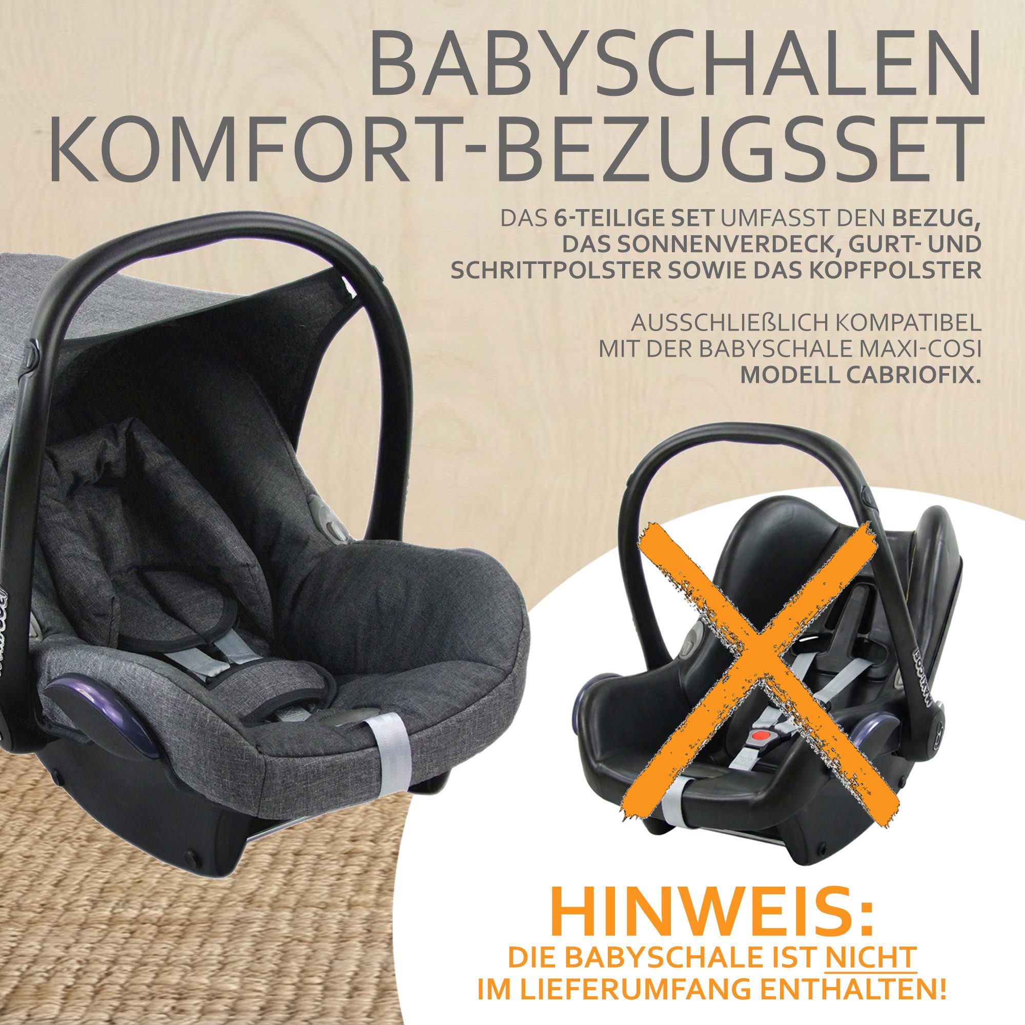 BambiniWelt by Rafael K. Babyschale Ersatzbezug kompatibel mit Maxi Cosi Cabrio Fix Babyschale 6-tlg, ab: 0+, bis: 14 Monate – Bild 5 von 5