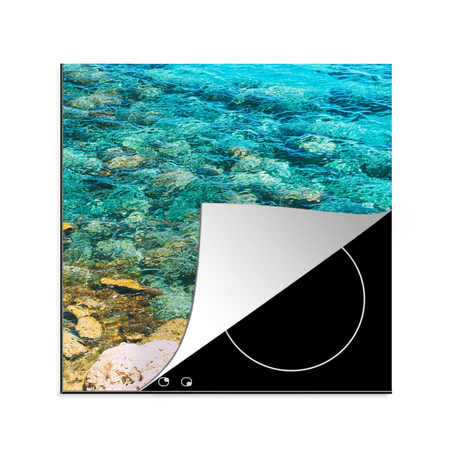 MuchoWow Herdblende-/Abdeckplatte Zypern - Wasser - Steine, Vinyl, (1 tlg), 78x78 cm, Ceranfeldabdeckung, Arbeitsplatte für küche