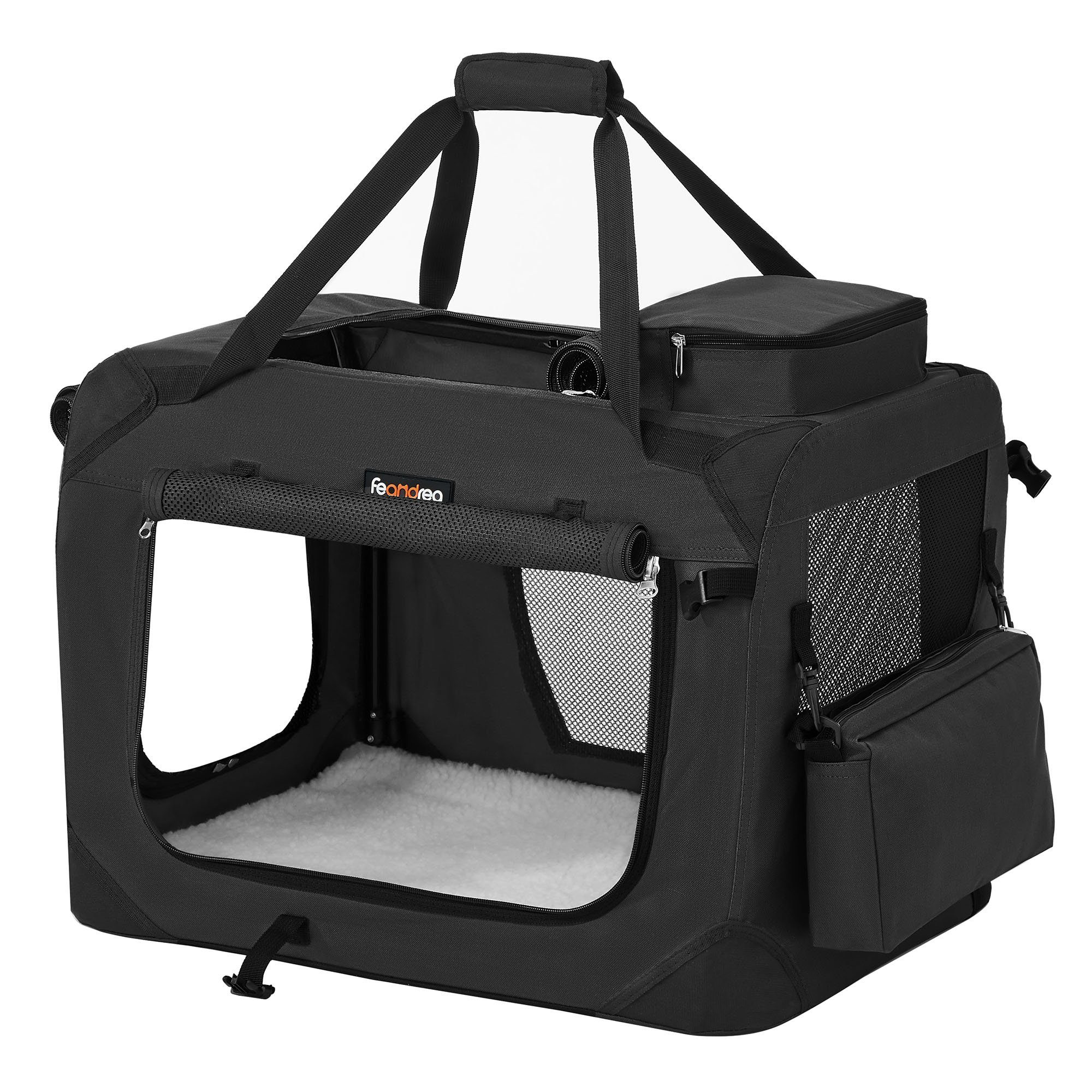 FEANDREA Tiertransporttasche Hundebox faltbar, Transportbox Hund, Hundetasche, mit Griffen, Taschen, S, Oxford-Gewebe, atmungsaktiv tragbar transportabel, 50 x 35 x 35 cm