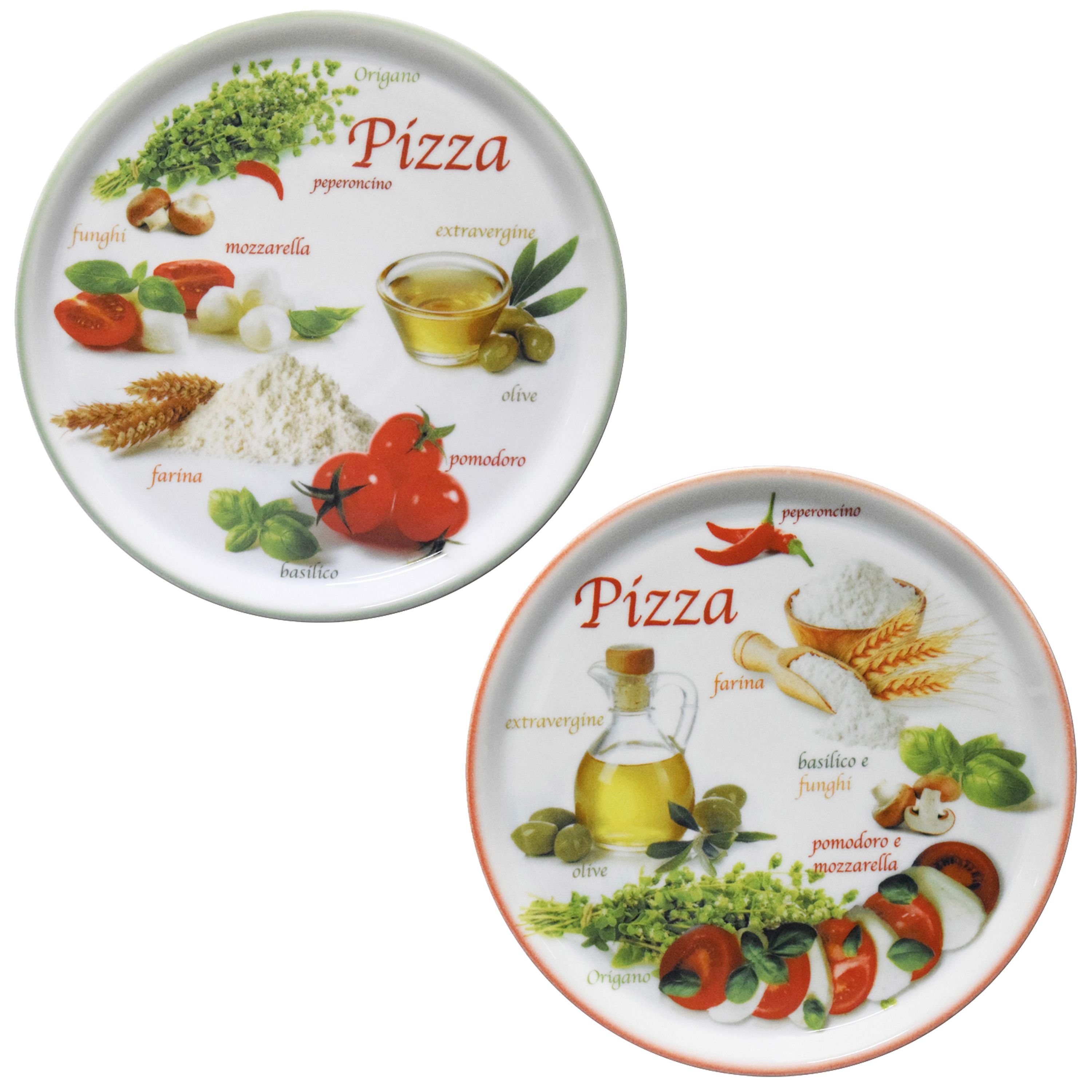 Pizzateller 2er Set Pizzateller Napoli Green & Red Ø 33,8 cm Platte Porzellan