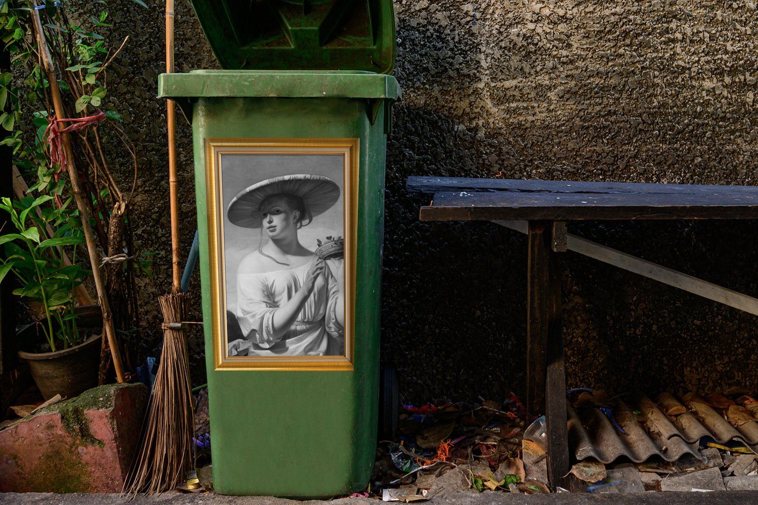 Mülltonne, Kunst (1 MuchoWow St), - Maler Wandsticker Sticker, - - Mülleimer-aufkleber, Abfalbehälter Container, Liste Gold