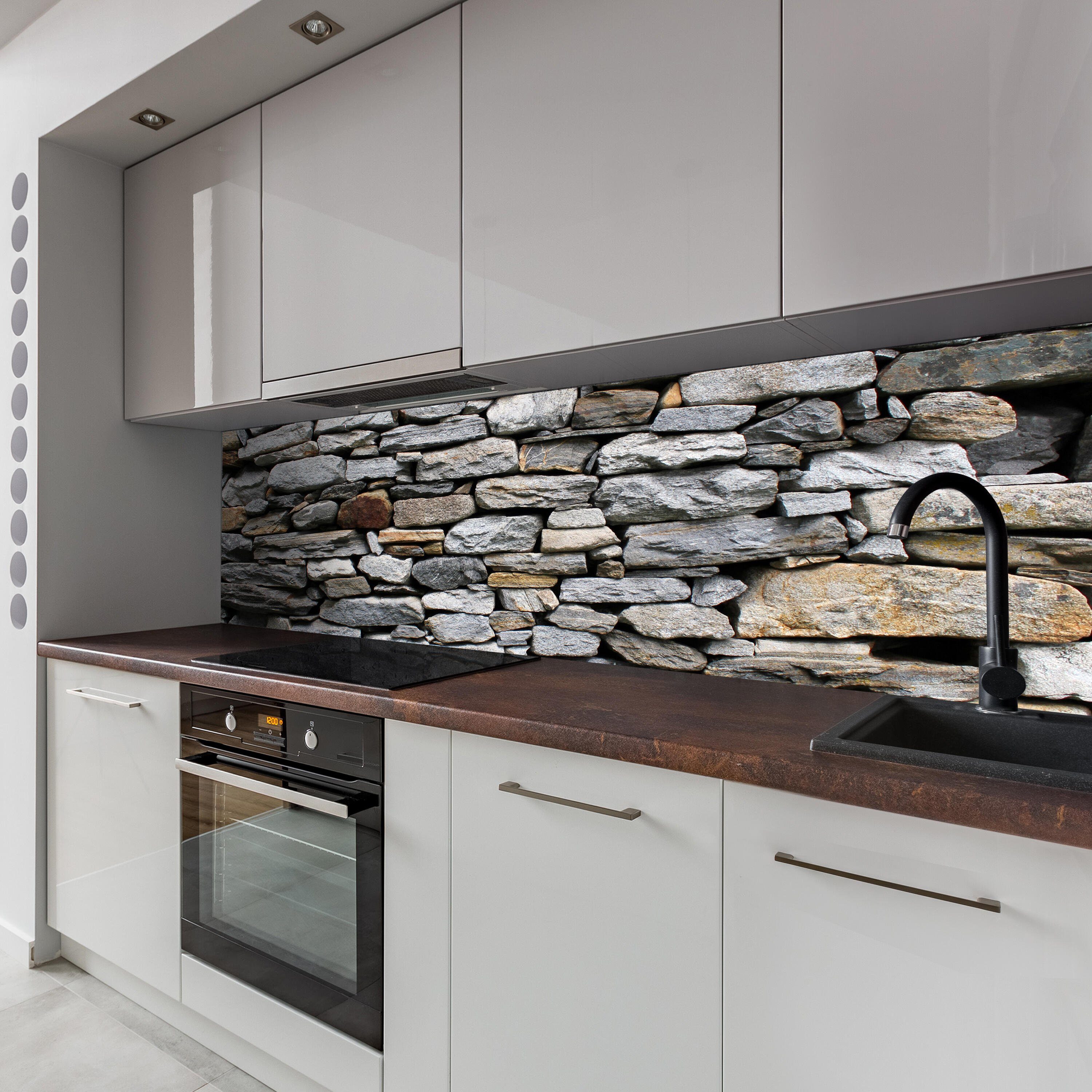 Grau, Küchenrückwand Hartschaum versch. Nischenrückwand Premium in (1-tlg), Größen wandmotiv24 Steinmauer