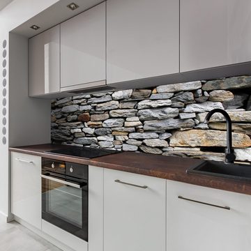 wandmotiv24 Küchenrückwand Steinmauer Grau, (1-tlg), Premium Hartschaum Nischenrückwand in versch. Größen