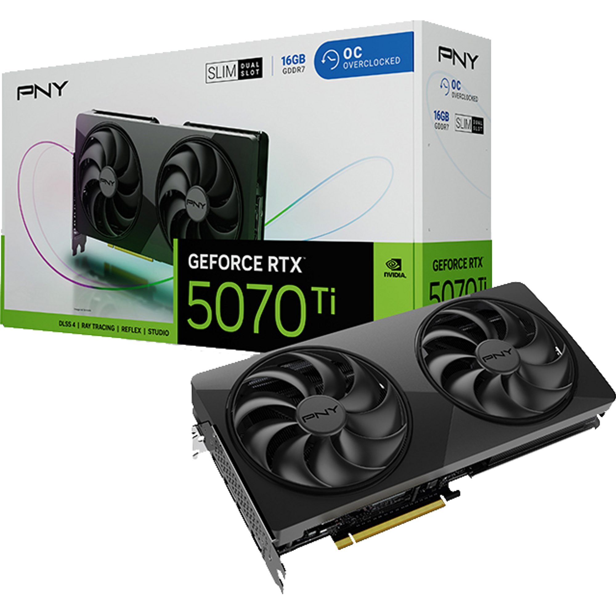 PNY PNY GeForce RTX 5070 Ti Slim OC, Grafikkarte, (DLSS 5, 3x DisplayPort Grafikkarte (16 GB, DLSS 5, 3x DisplayPort, 1x HDMI 2.1)