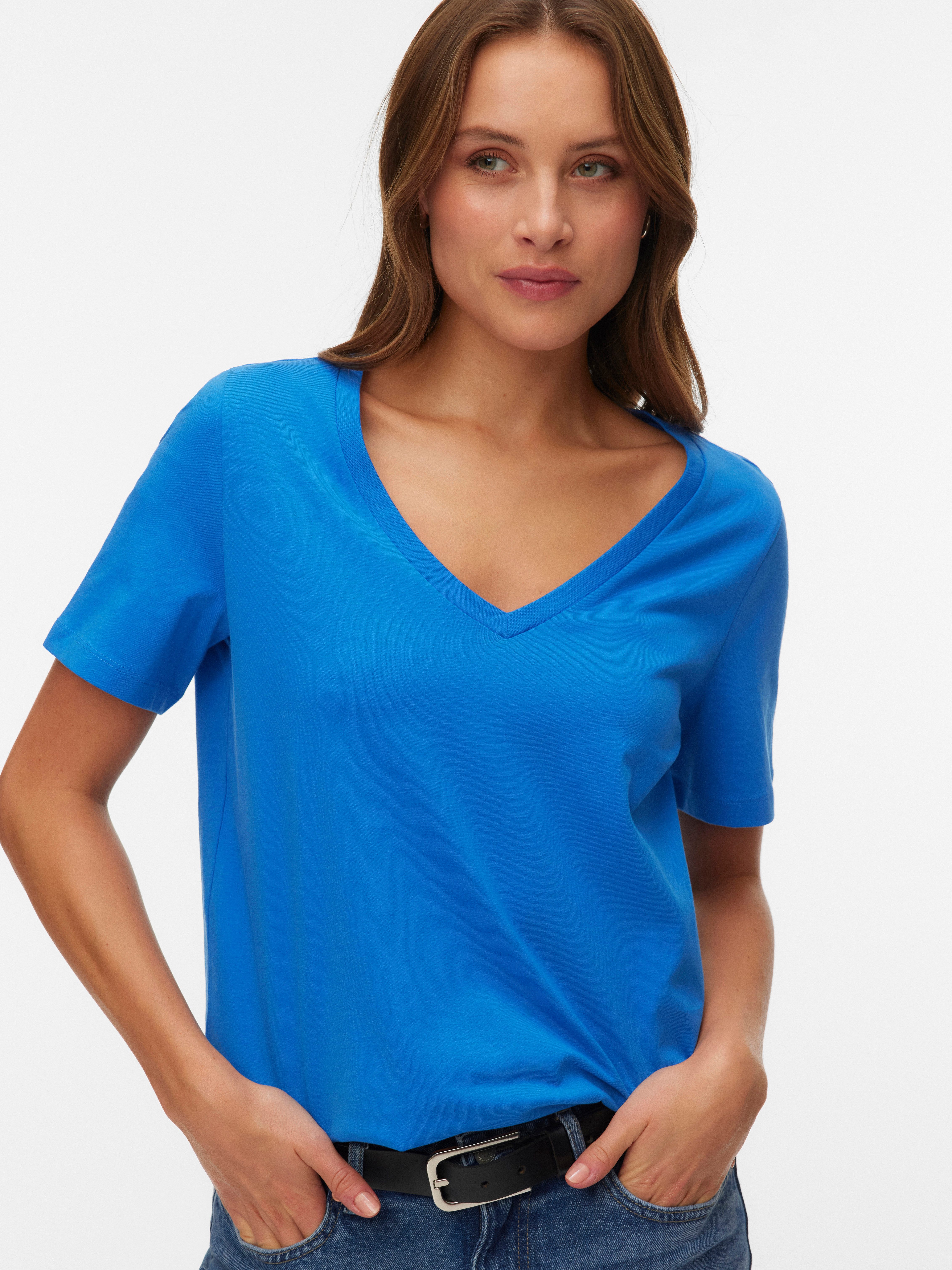 Vero Moda Kurzarmshirt VMPAULINA SS V-NECK T-SHIRT JRS NOOS Baumwolle