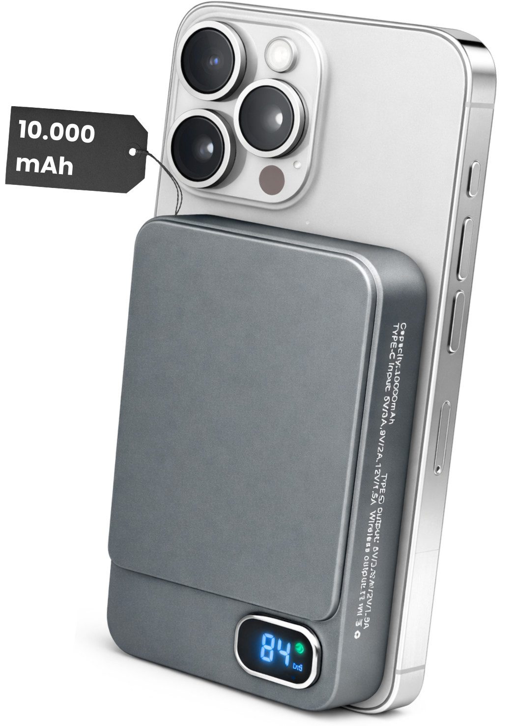S&T Design Magnetisch Powerbank Magsafe kompatibel Kabellos Display Powerbank Magnetische Powerbank 20W 10000 mAh (5 V), PB Externer Akku Wireless LED Statusanzeige Schnellladefunktion