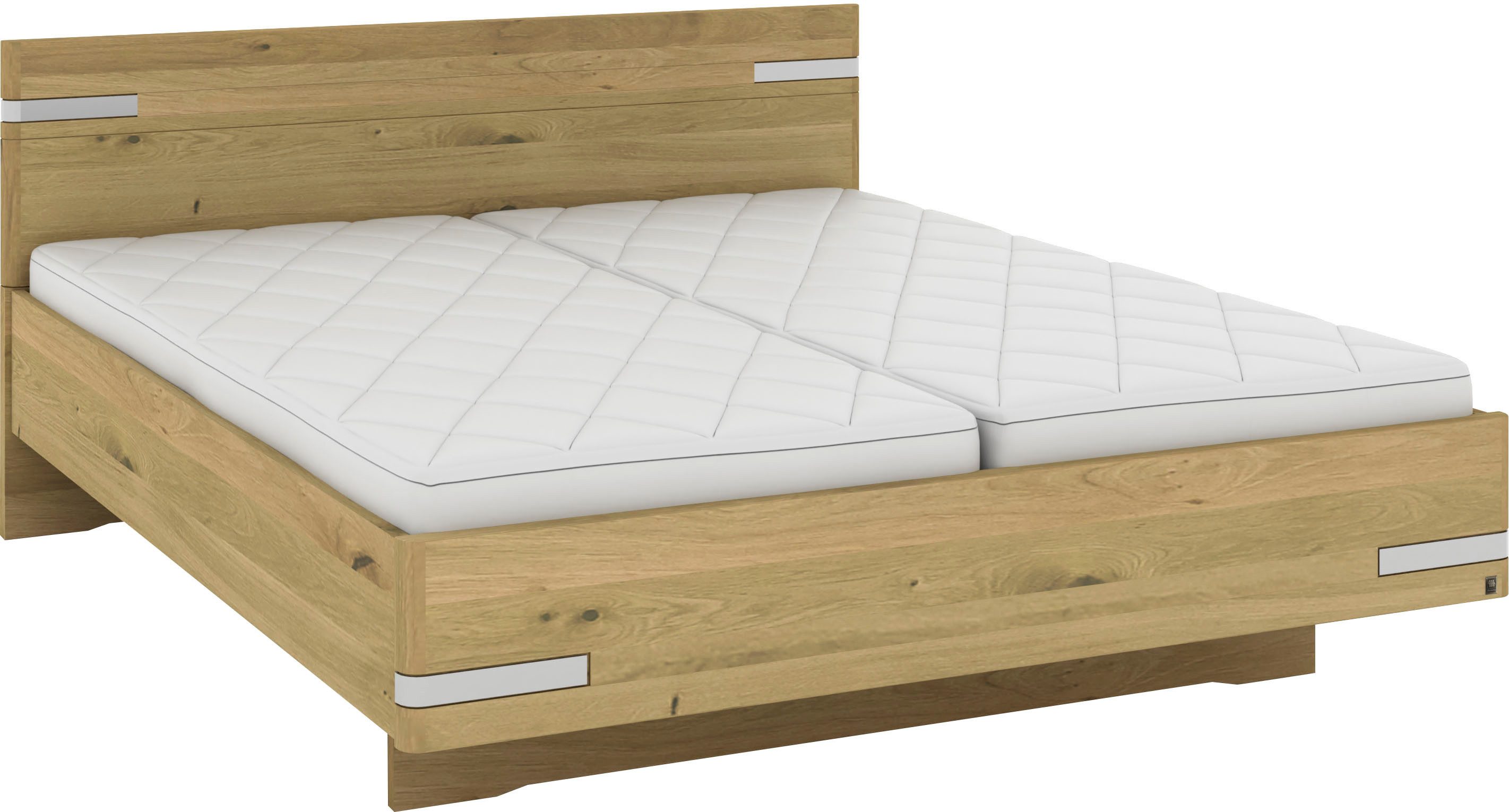 Musterring Holzbett Savona, Bettgestell, Bettrahmen, teilmassiv Bianco-Eiche (Belastbarkeit 220 Kg, 4-fache Liegehöhenverstellung, MADE IN GERMANY), Kopfteil in Bianco-Eiche massiv, Details in Chrom, verschiedene Größen