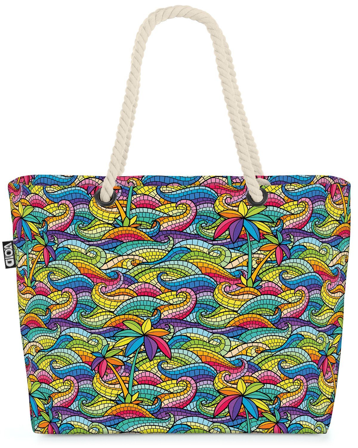 VOID Strandtasche (1-tlg), Hawaii Regenbogen Farben Glas Fenster Palme Urlaun Reisen Tradition F