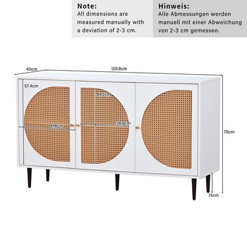 BlingBin Sideboard Kommode Highboard (1 St), mit 3 Rattan verzierten Türen, mit Metallgriffe, 129.8x 40x 76cm